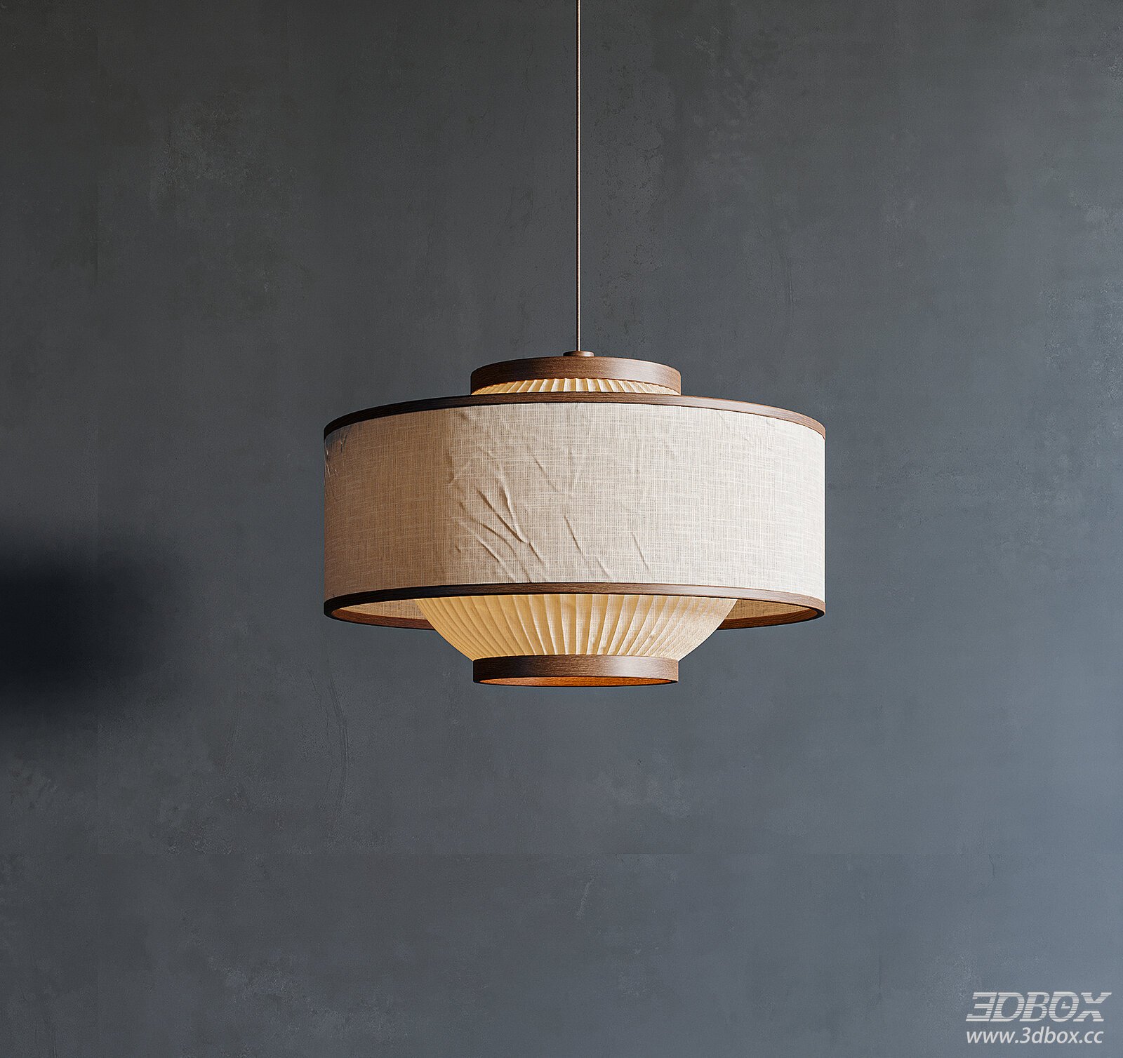 Modern Oriental Fabric Shade Ceiling Pendant Lamp 3D model - front view