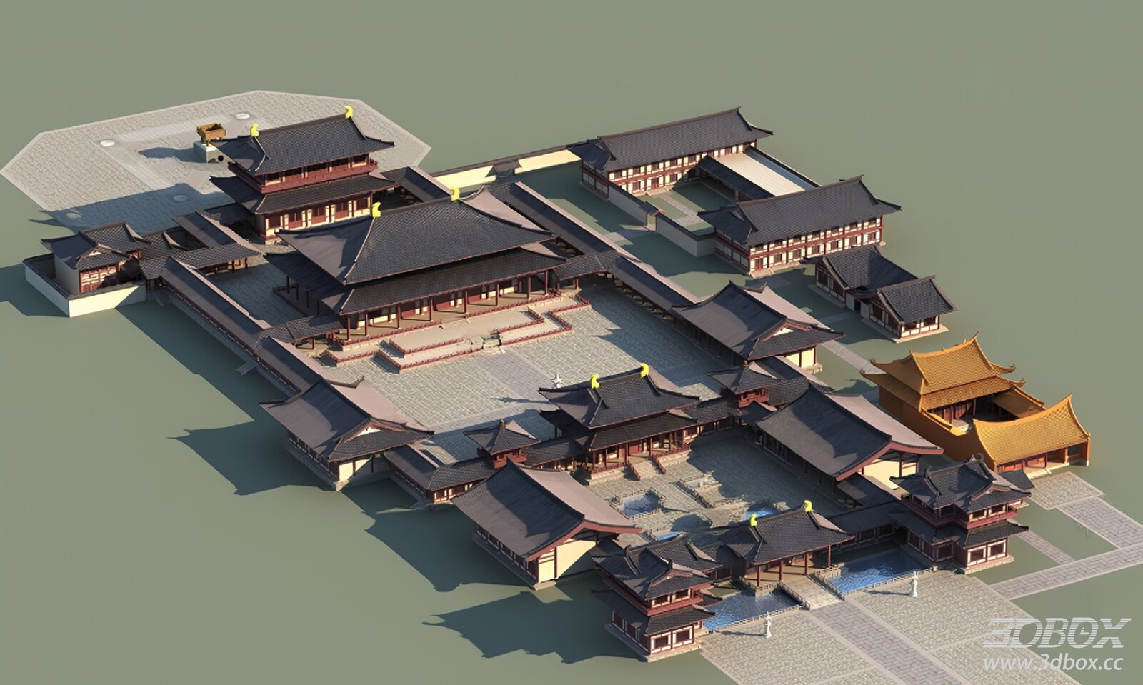 Traditional Chinese Ancient Temple Complex Suzhou Guanyin Temple 3D model - front view