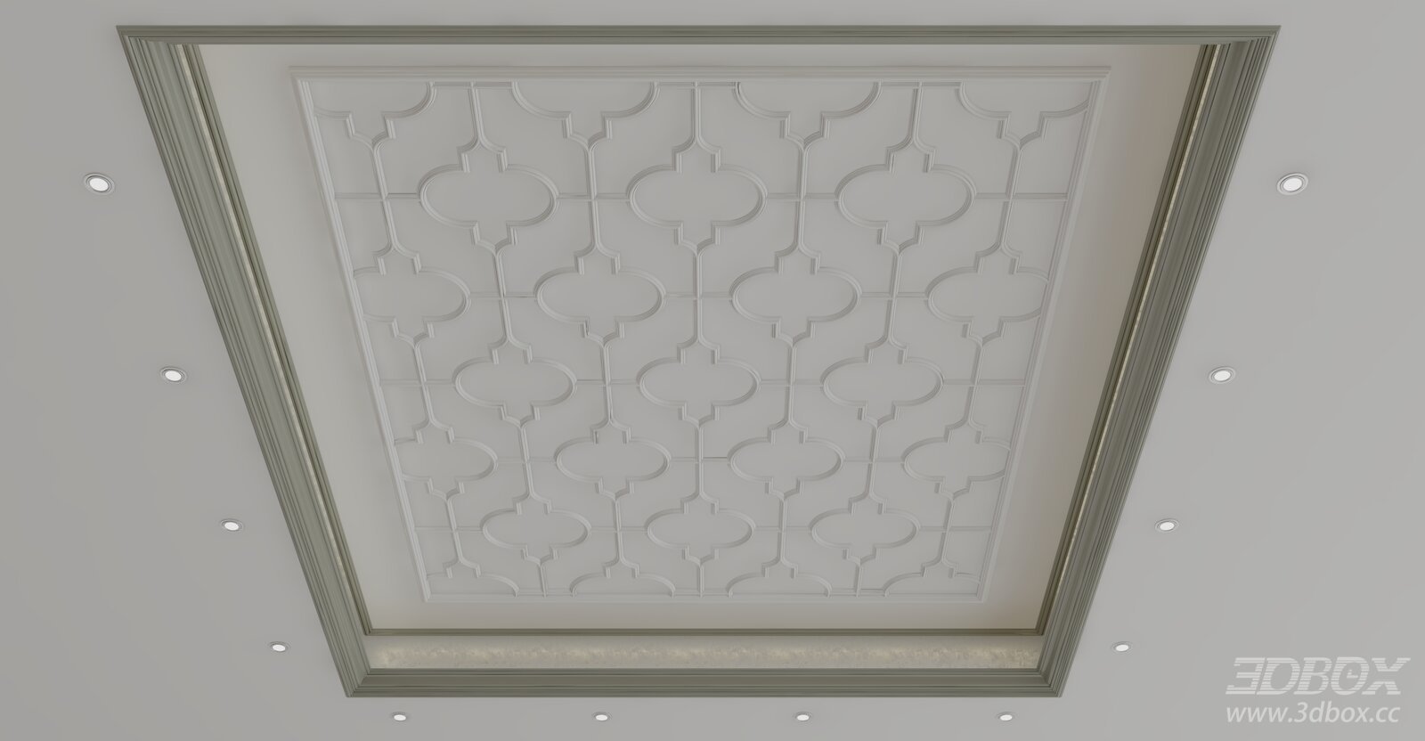 European Style Geometric Pattern Decorative Plaster Ceiling 3D model - front view