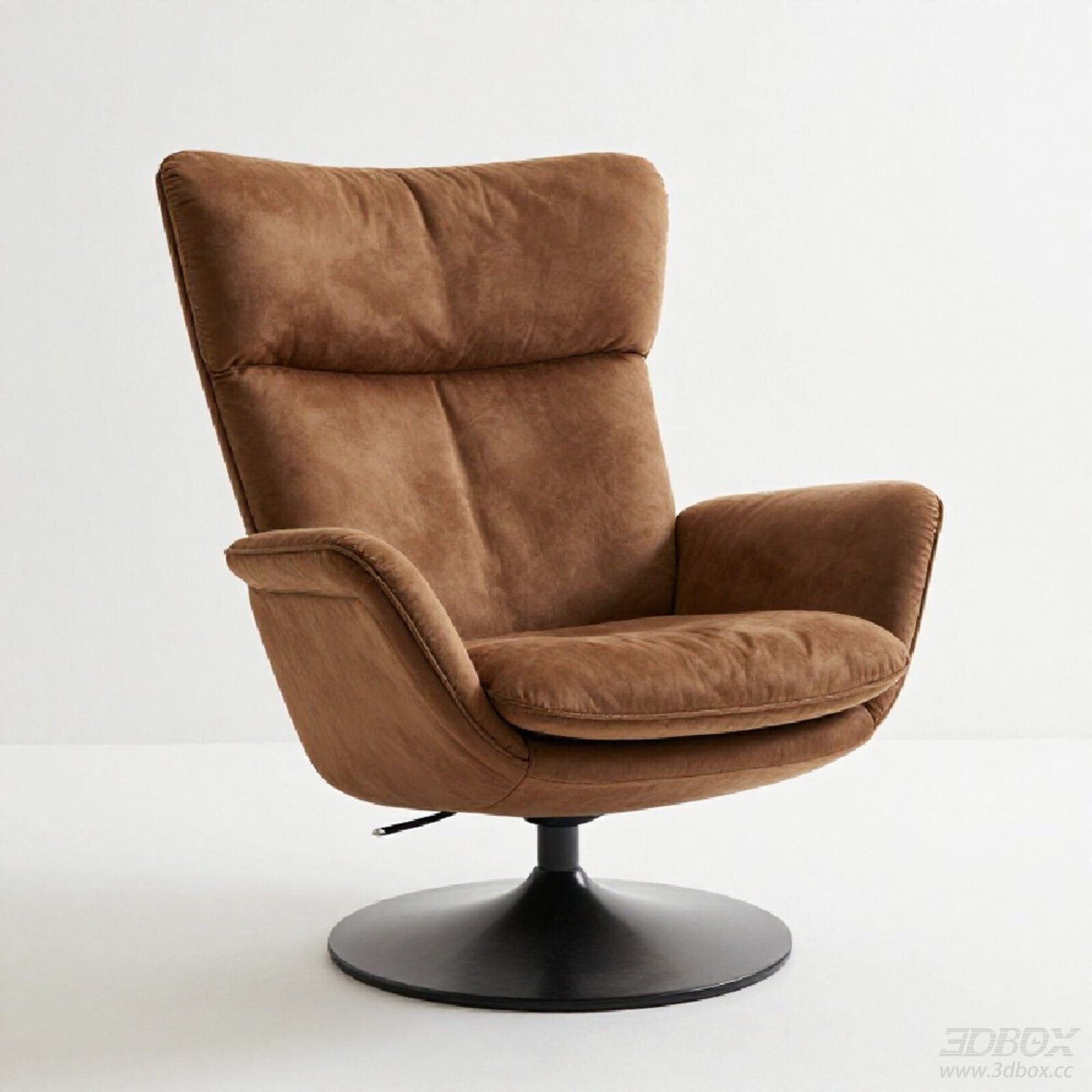 Modern Brown Suede Swivel Armchair 3D model - front view