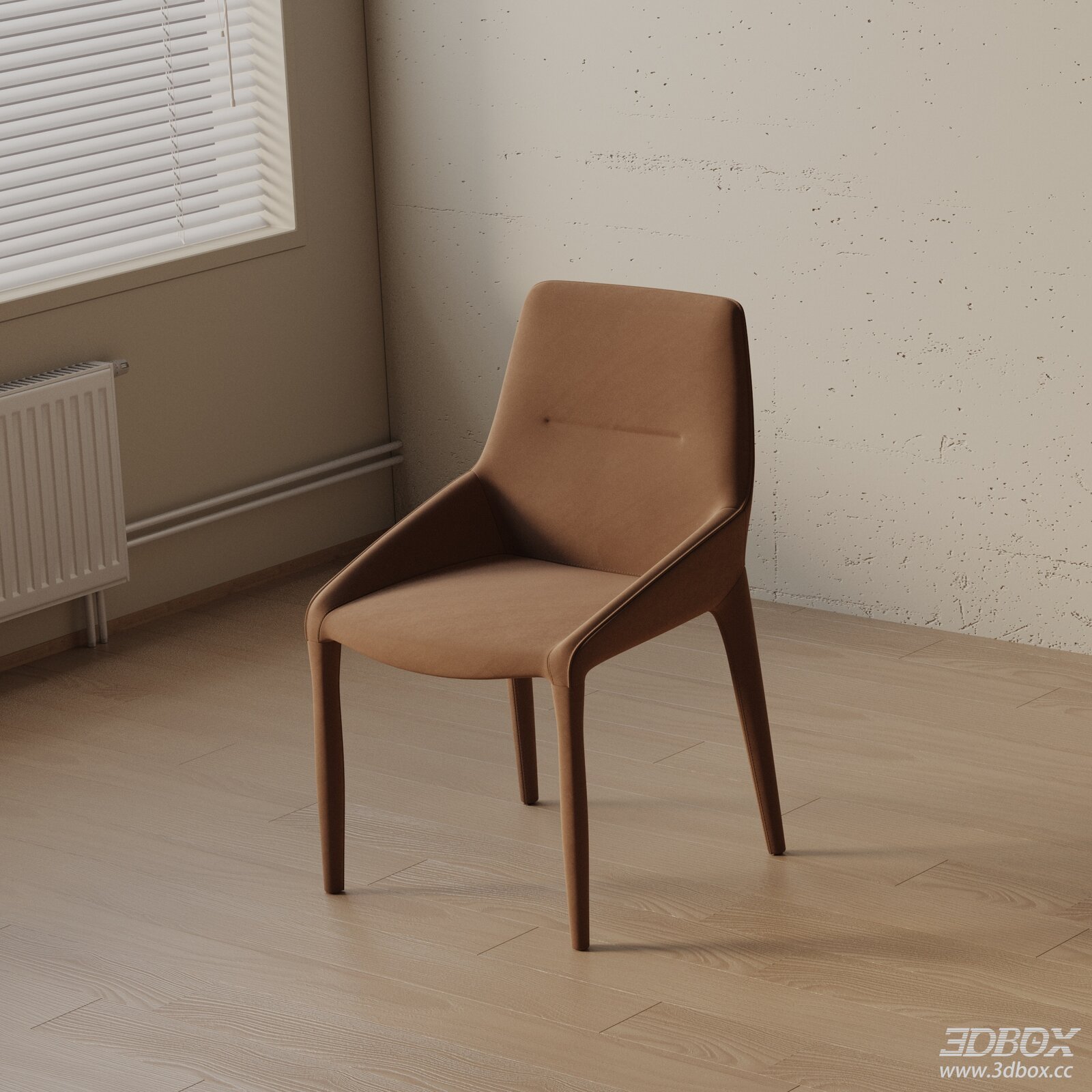 Modern Upholstered Dining Chair with Wooden Legs 3D model - front view