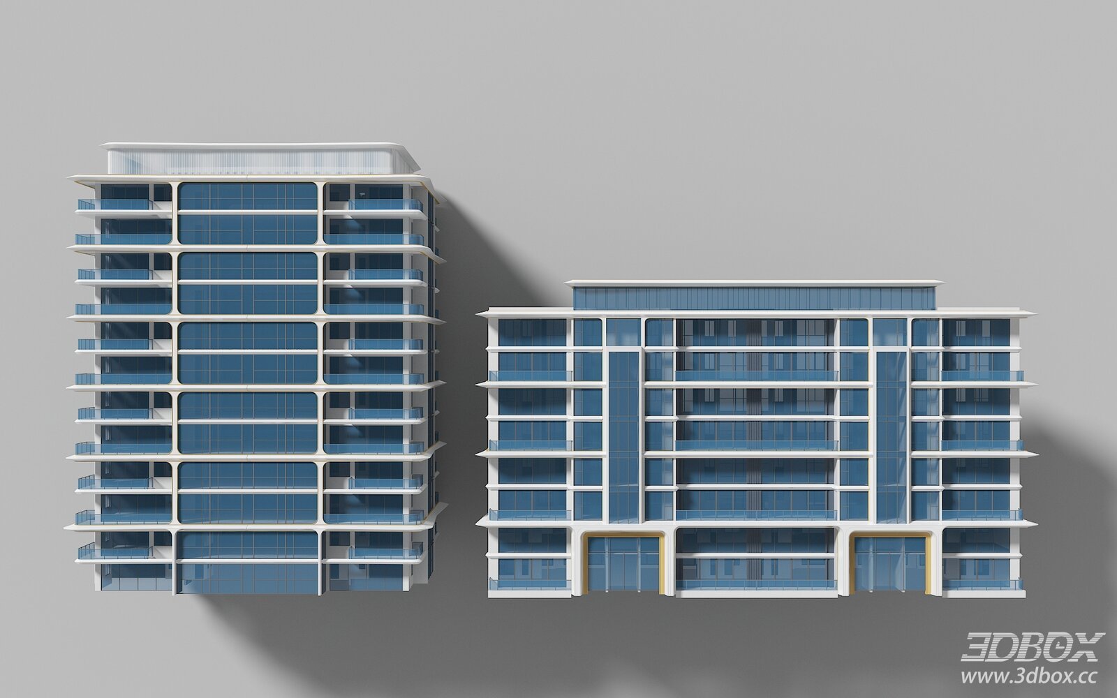 Modern Multi-story Residential Apartment Building Facade 3D model - front view