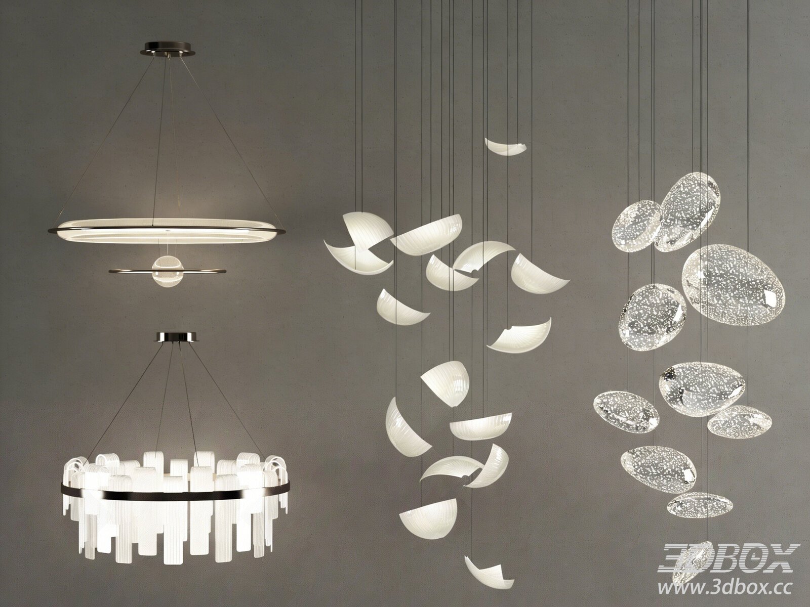 Modern Crystal Glass Ceiling Chandelier Set 3D model - thumbnail 1