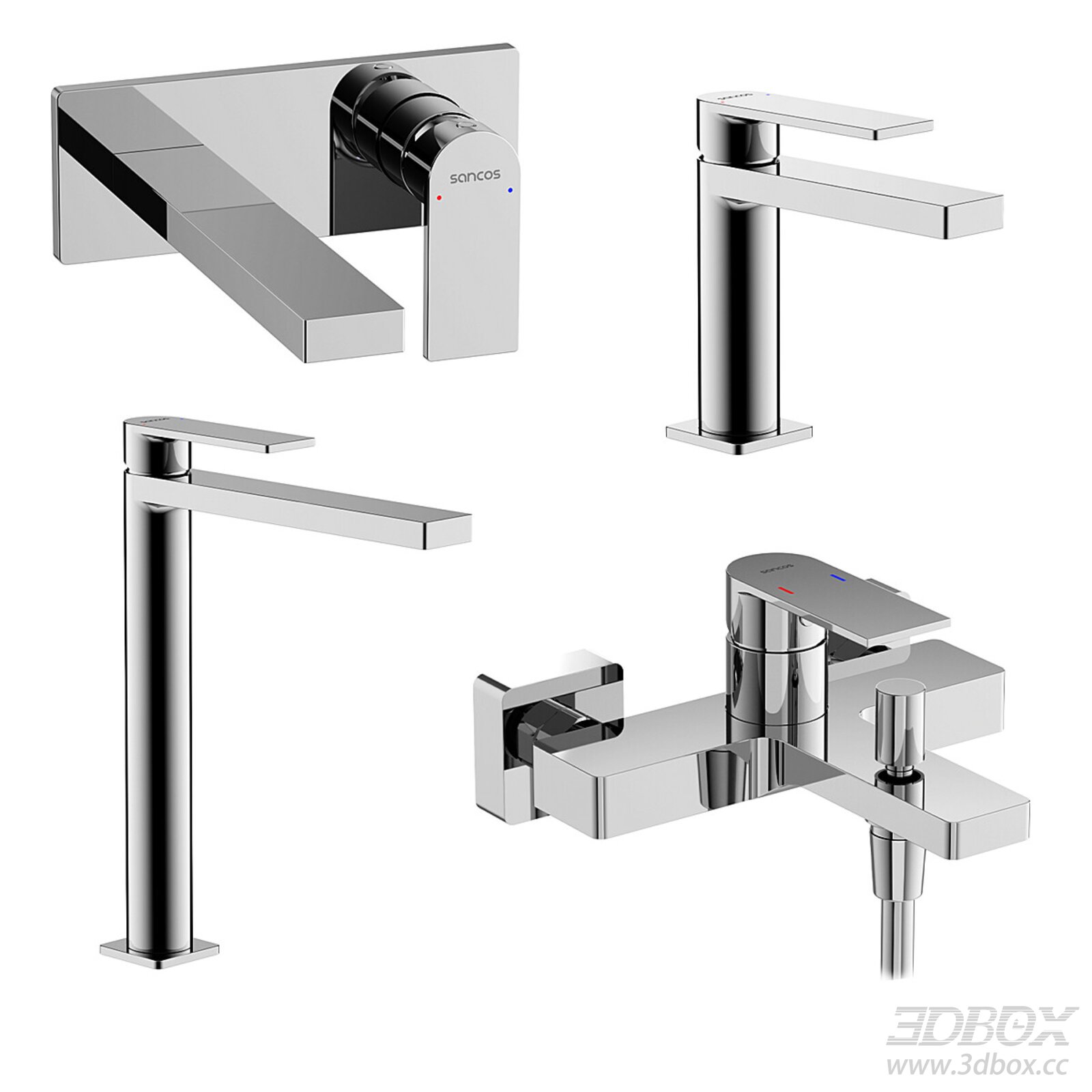 Modern Minimalist Chrome Bathroom Faucet Set 3D model - thumbnail 1