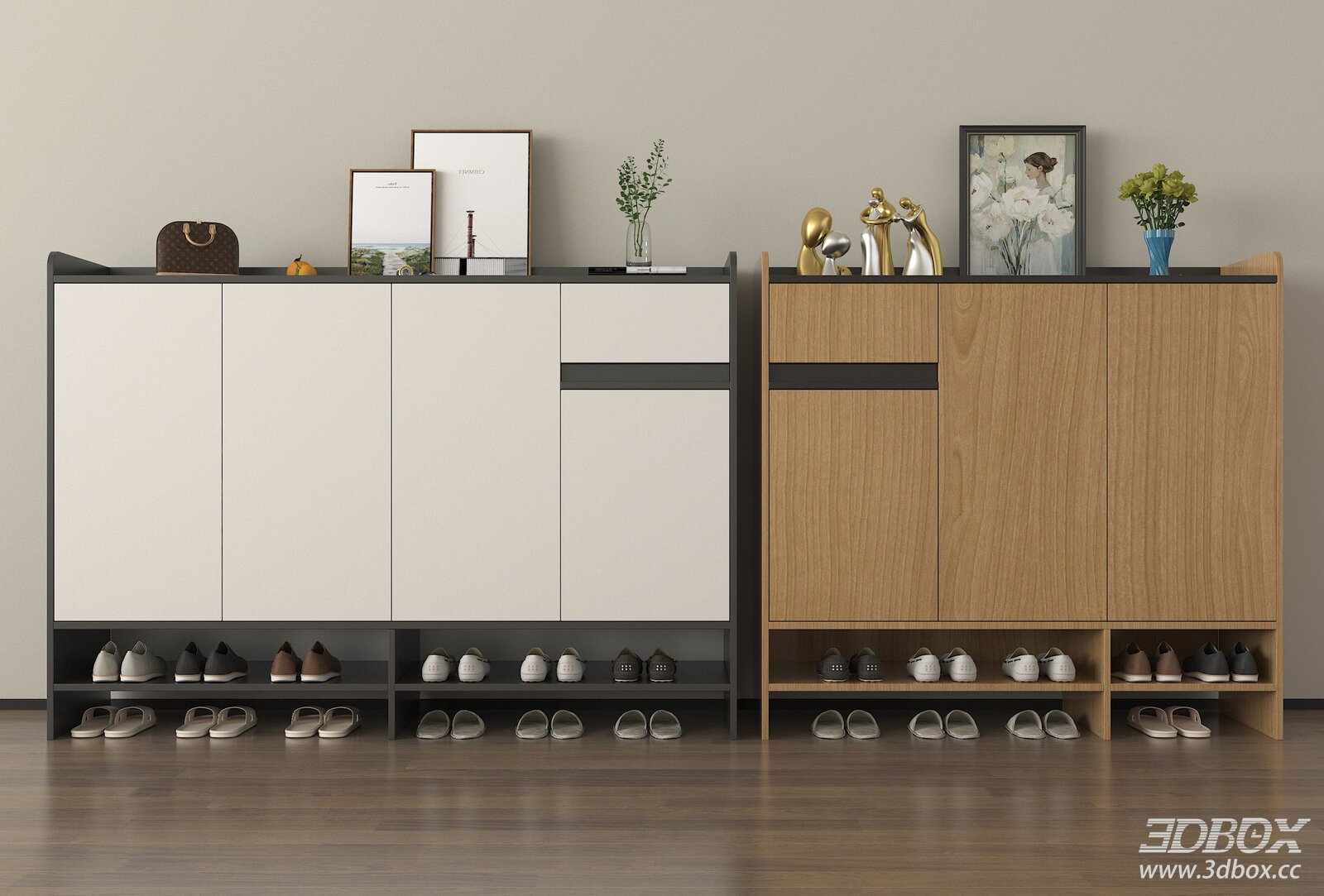 Modern Minimalist Hallway Shoe Cabinet Set 3D model - front view