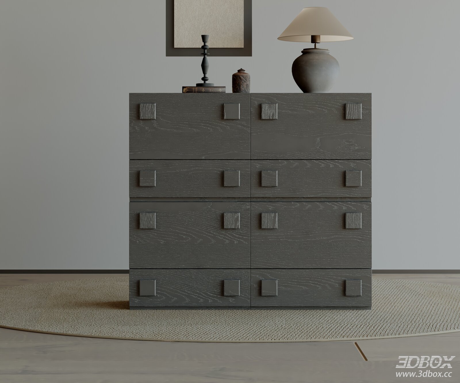 Modern Dark Oak Chest of Drawers Sideboard 3D model - front view