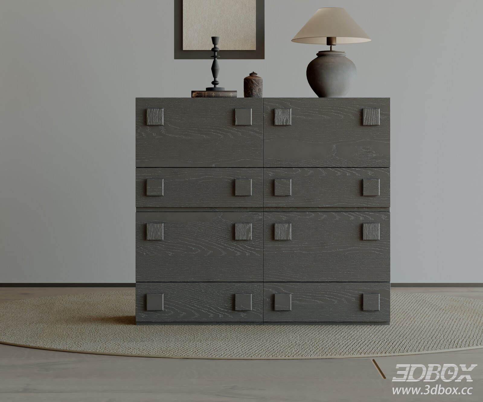Modern Dark Oak Chest of Drawers Sideboard 3D model - thumbnail 1
