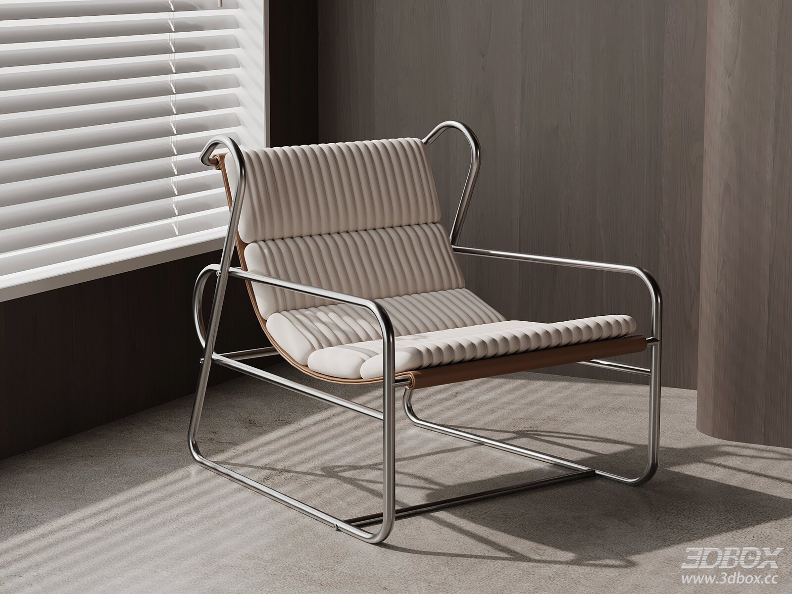 Modern Metal Frame Upholstered Lounge Armchair 3D model - front view