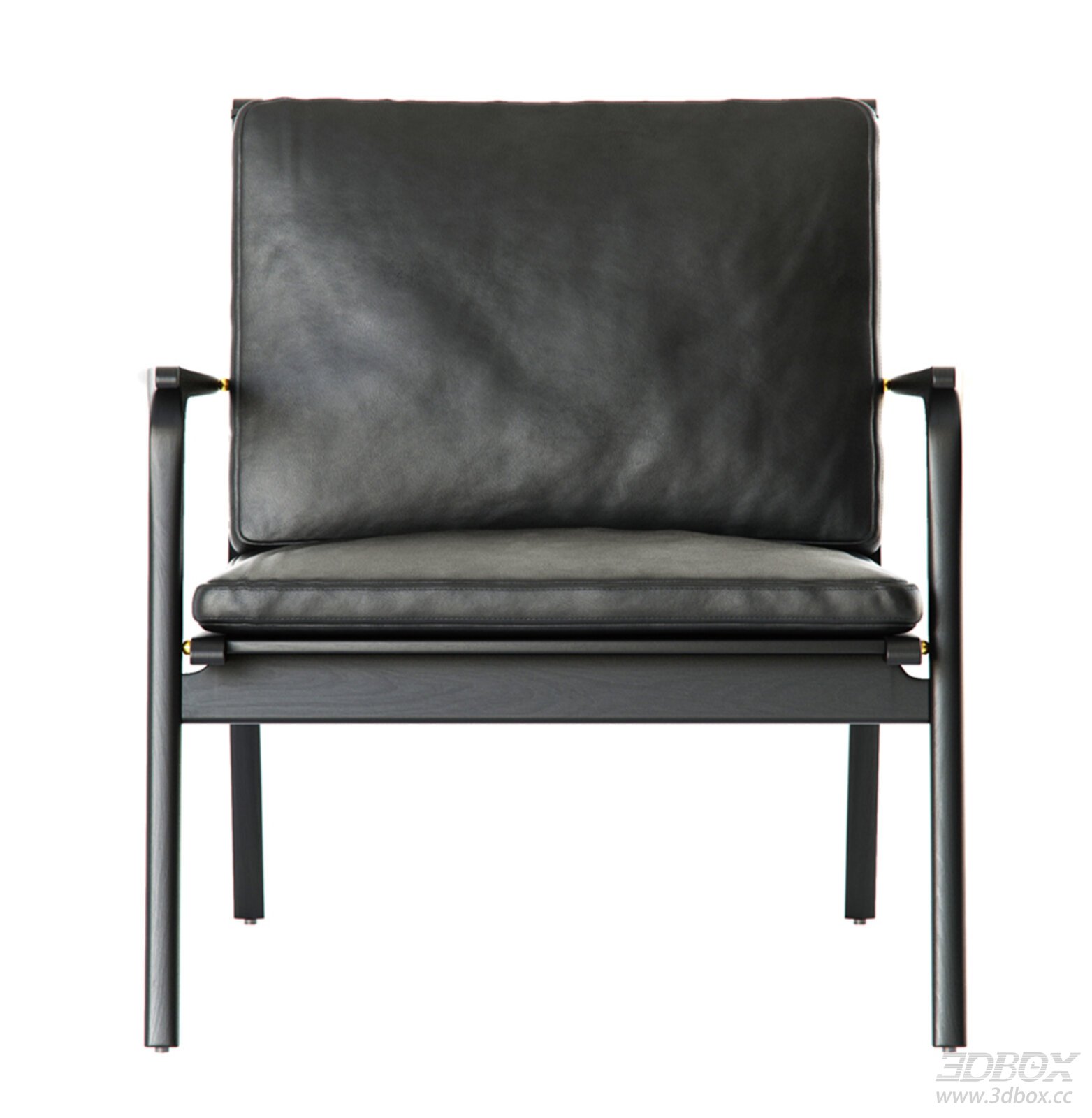 Modern Black Leather Armchair with Wooden Frame 3D model - front view