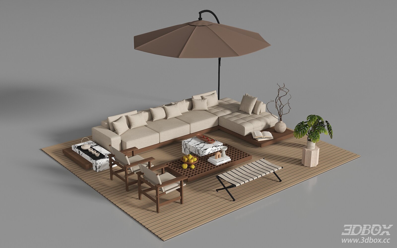 Modern Outdoor Sofa and Coffee Table Furniture Set 3D model - front view