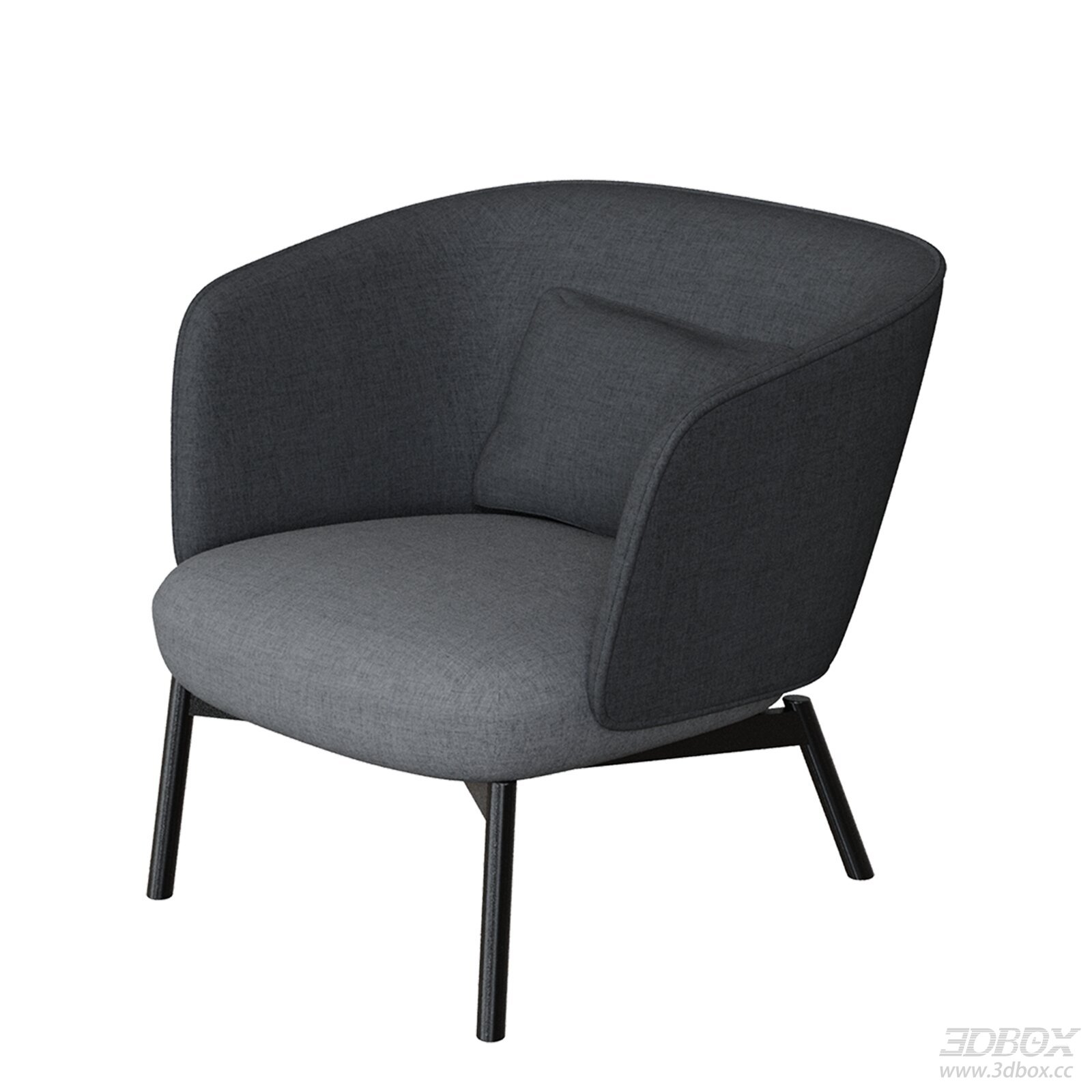 Modern Dark Gray Fabric Upholstered Armchair with Metal Legs 3D model - front view