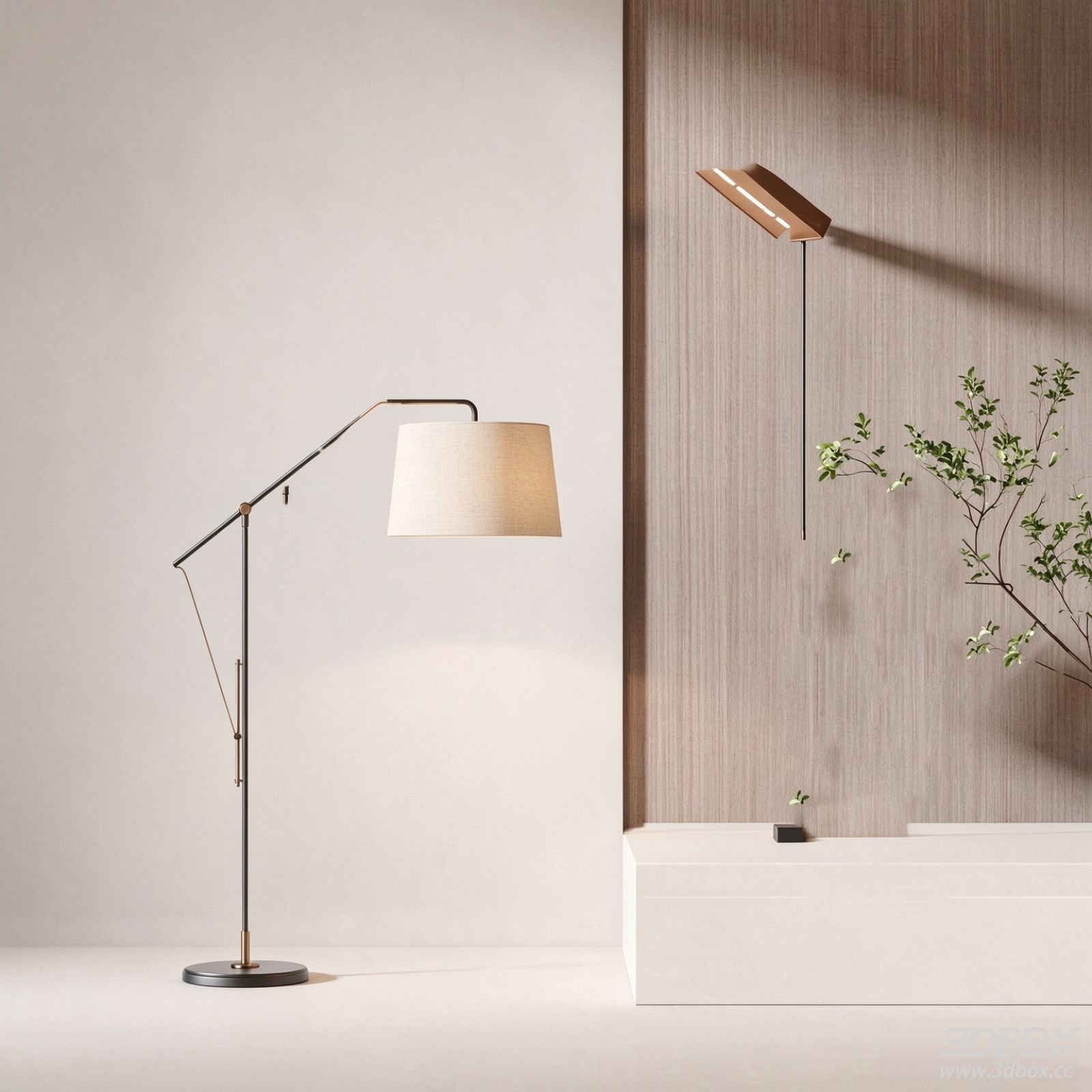 Modern Minimalist Fabric Shade Floor Lamp 3D model - front view