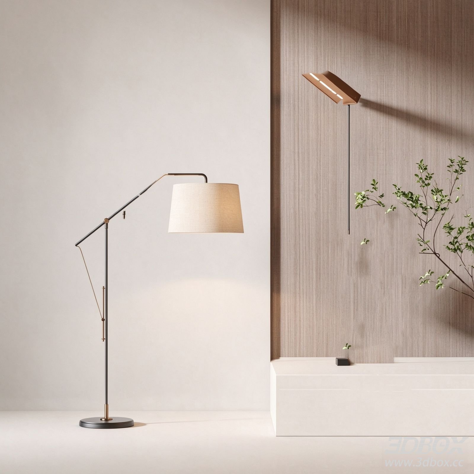 Modern Minimalist Fabric Shade Floor Lamp 3D model - thumbnail 1