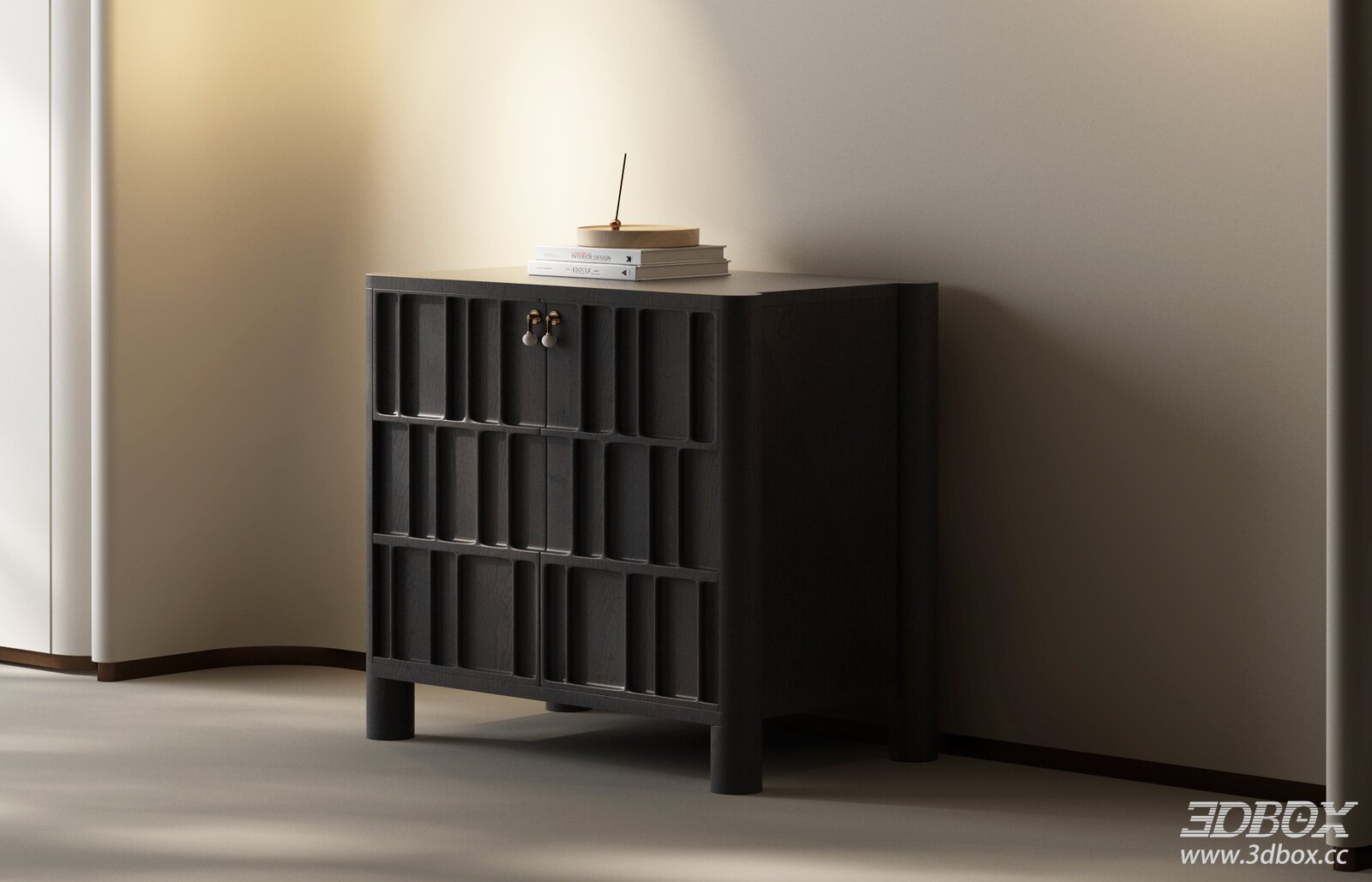 Modern Mid-Century Dark Wood Sideboard Chest of Drawer 3D model - front view
