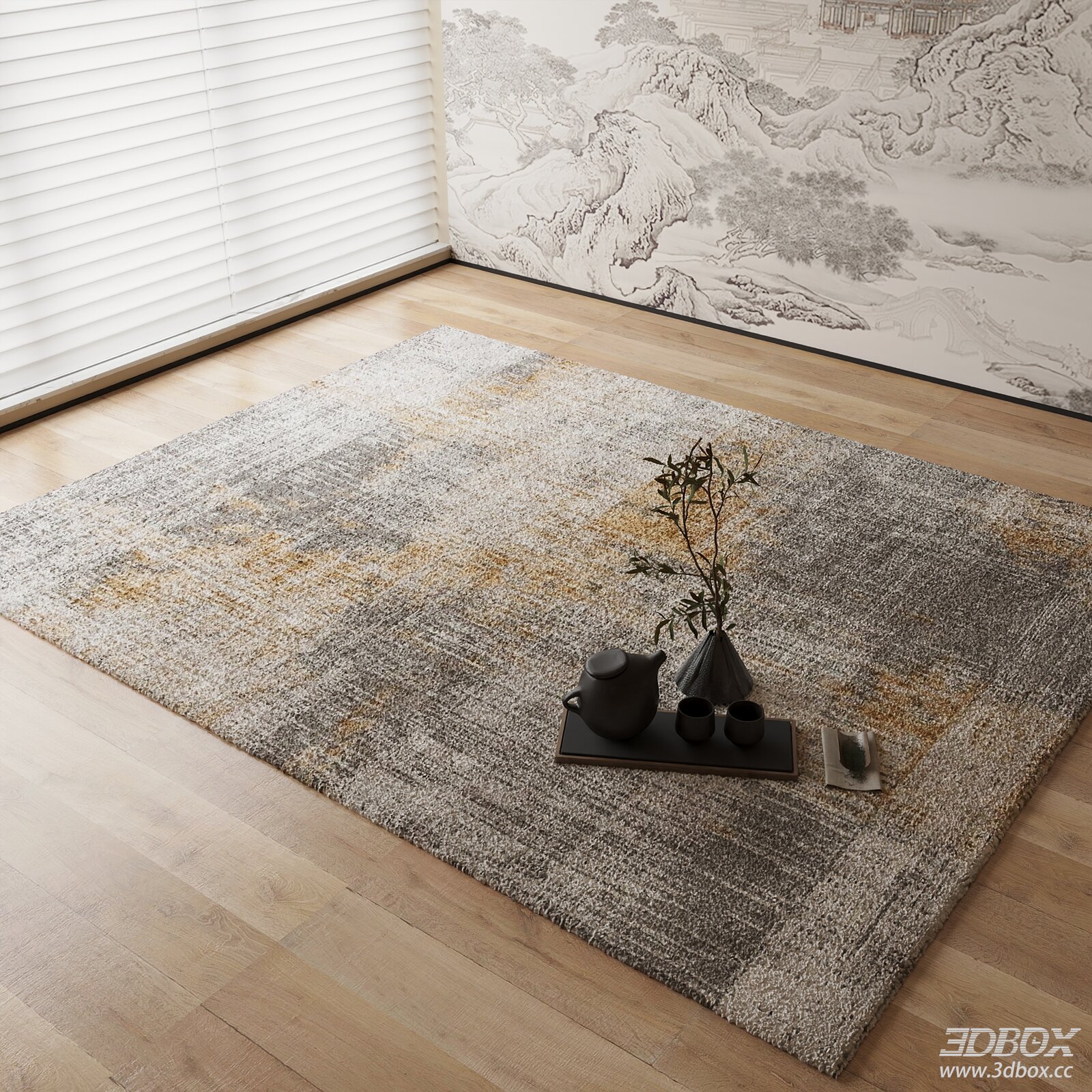 New Chinese Style Abstract Textured Carpet 3D model - front view