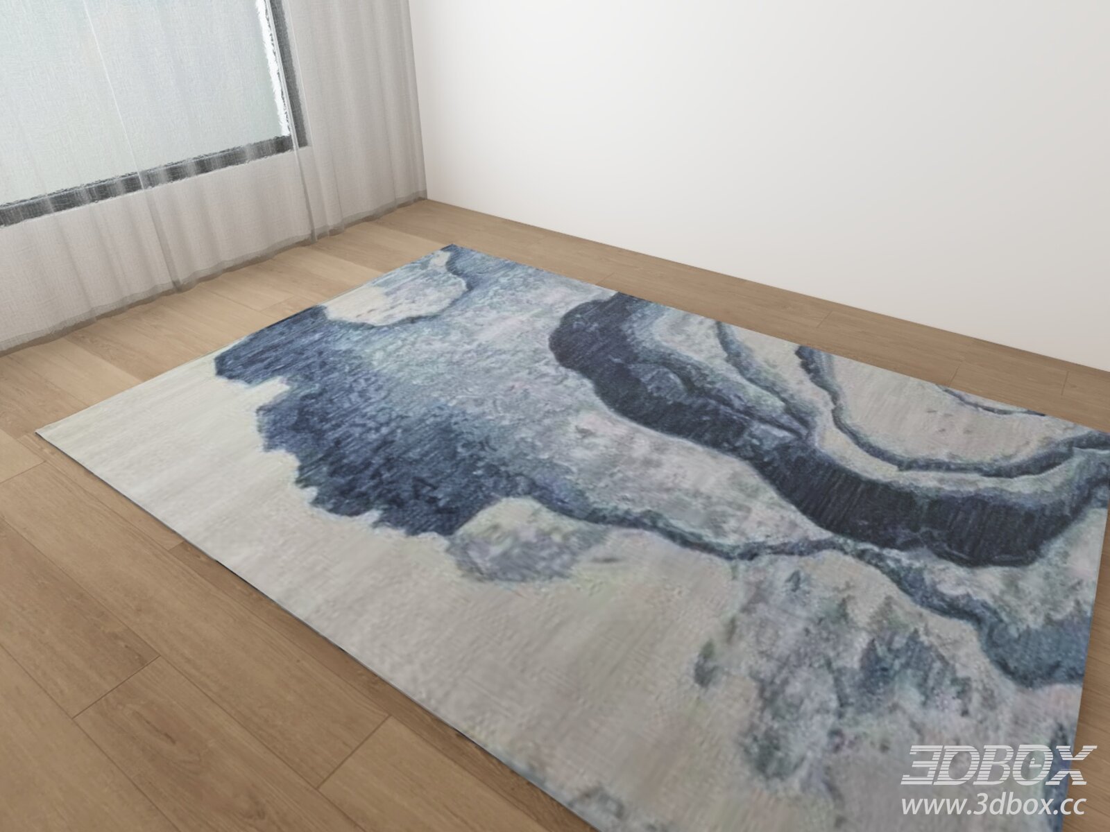 Abstract Blue Beige Modern Area Rug 3D model - thumbnail 1