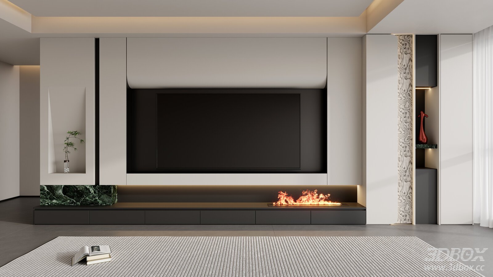 Modern Minimalist TV Wall with Fireplace for Living Room 3D model - front view