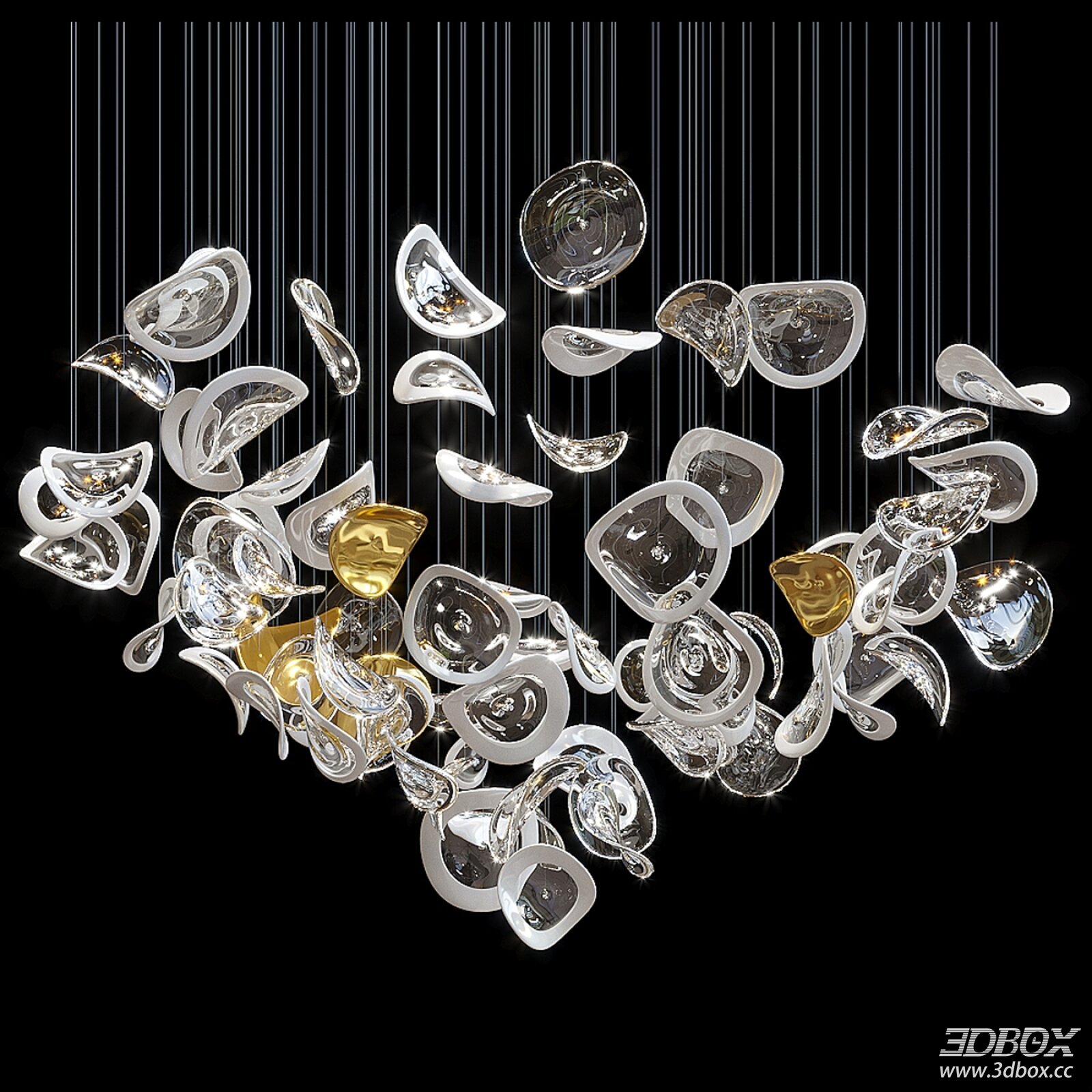 Artistic Glass Crystal Ceiling Chandelier 3D model - front view