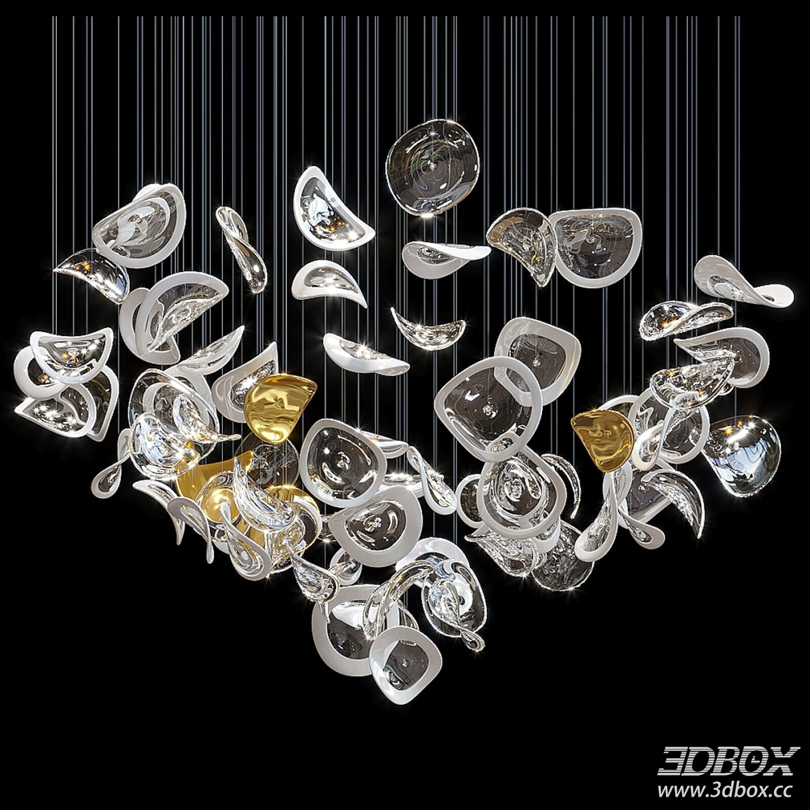 Artistic Glass Crystal Ceiling Chandelier 3D model - thumbnail 1