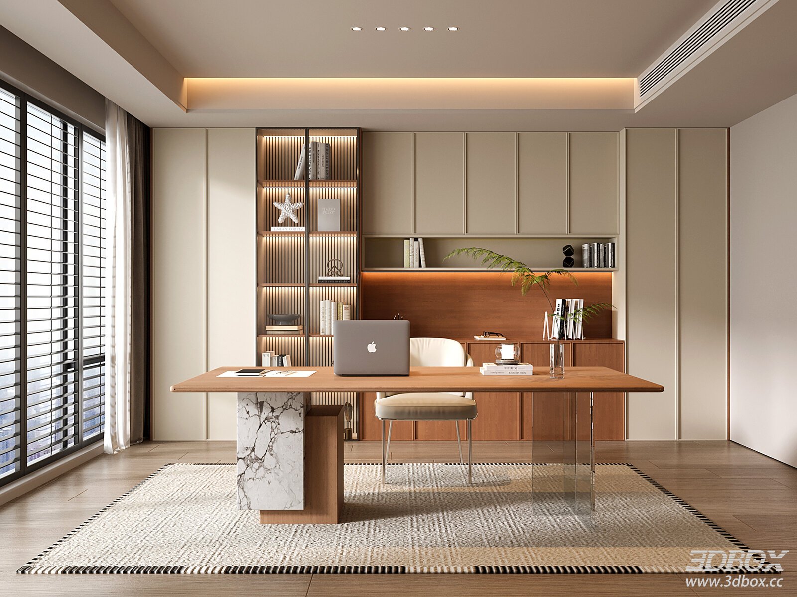 Modern Mid-Century Study Room Interior Scene 3D model - front view