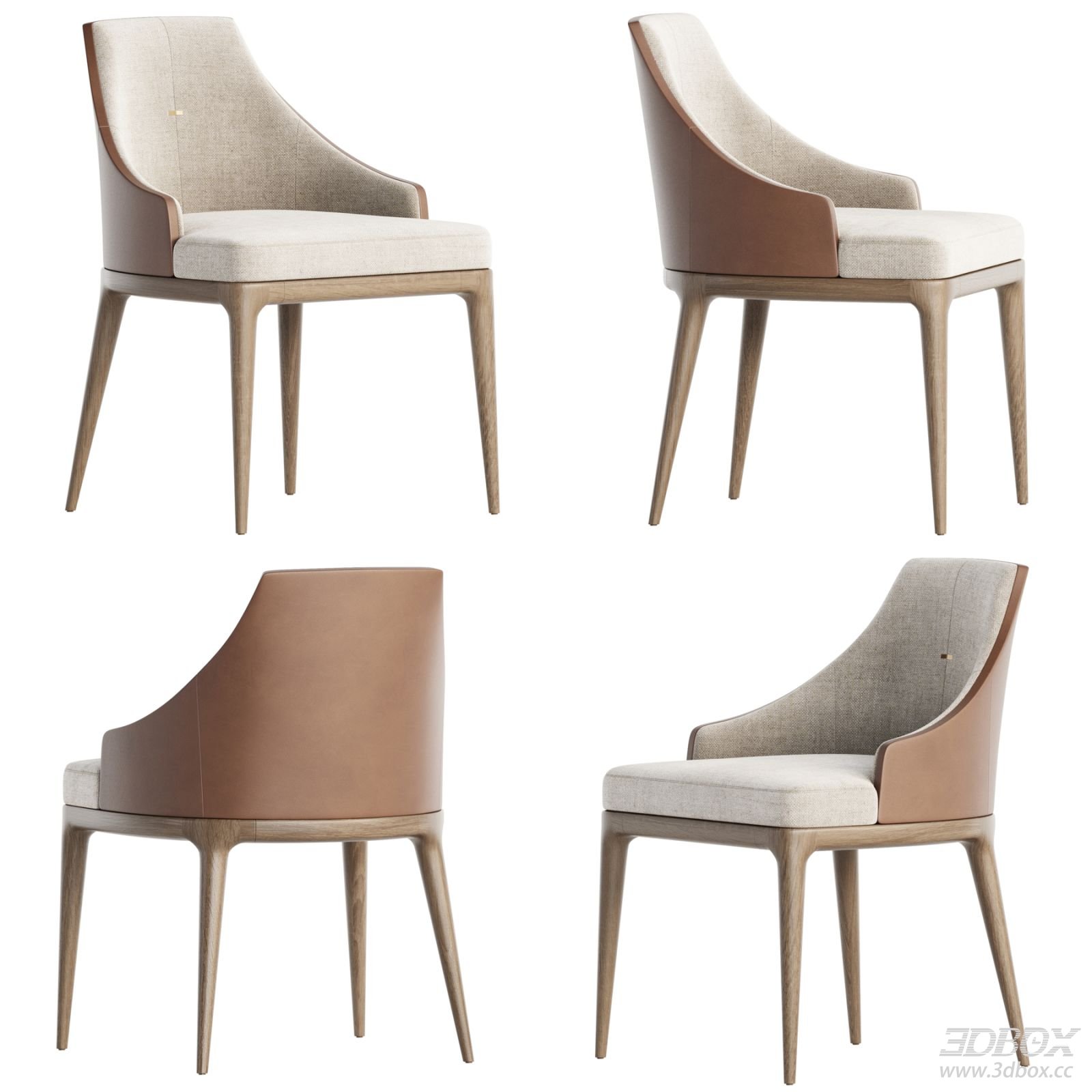 Modern Upholstered Wooden Dining Chair 3D model - front view