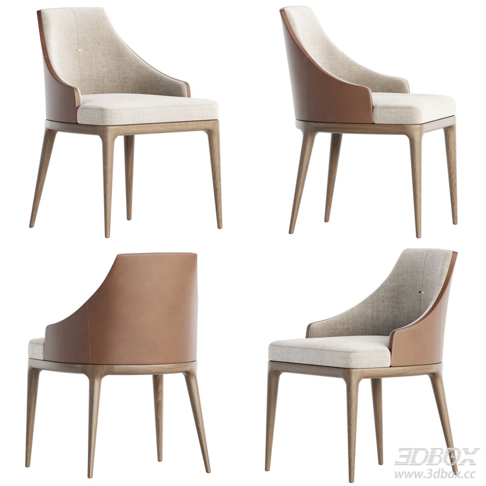 Modern Upholstered Wooden Dining Chair 3D model - thumbnail 1