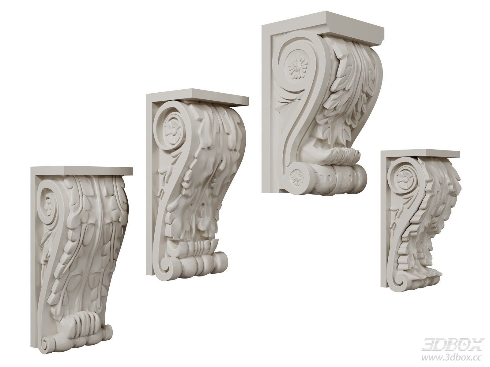 French Style Carved Plaster Corbel Set 3D model - front view