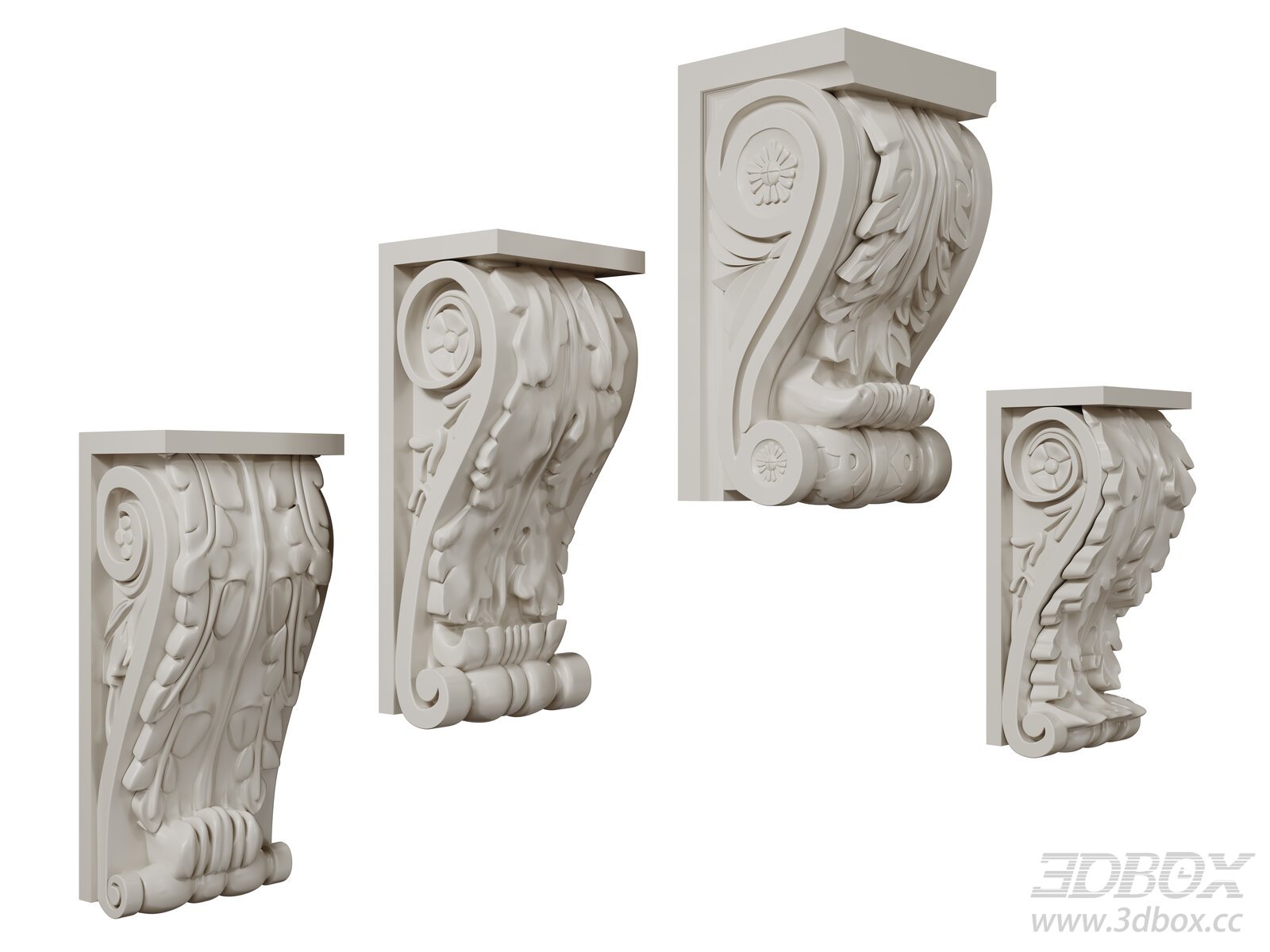 French Style Carved Plaster Corbel Set 3D model - thumbnail 1