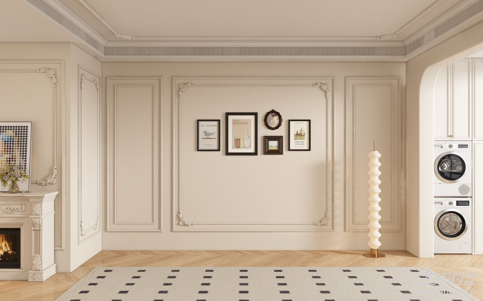 French Style Classic Living Room Interior Scene 3D model - front view