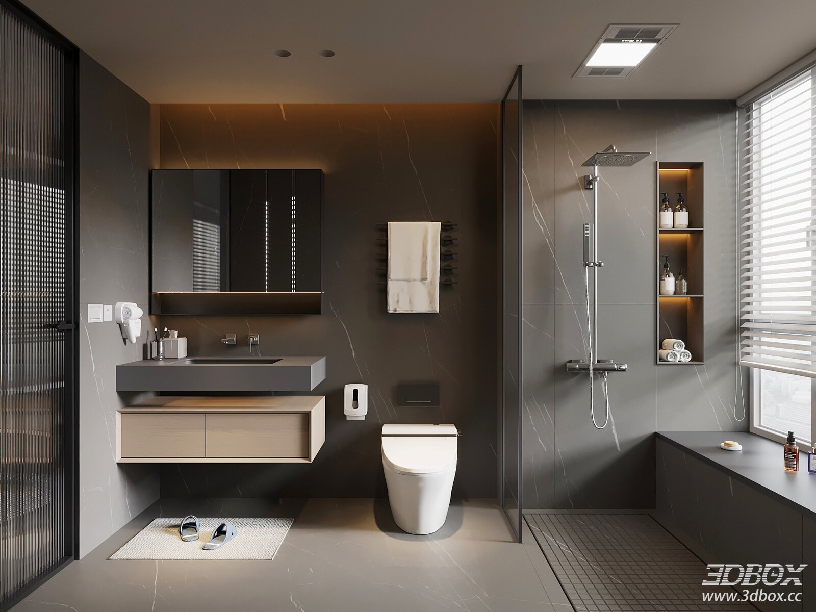 Modern Italian Style Minimalist Bathroom Scene 3D model - front view