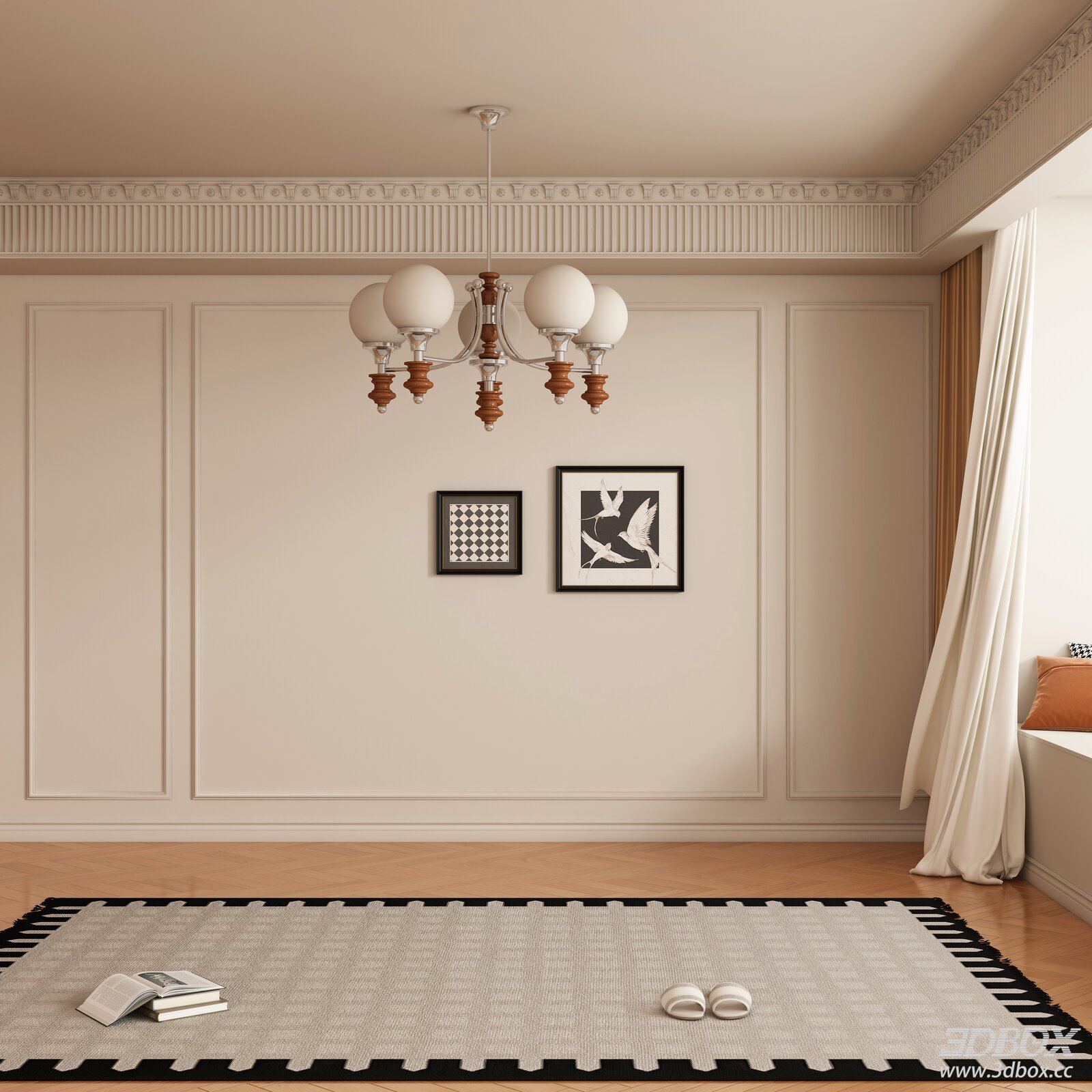 Modern Classic Empty Living Room Interior Scene 3D model - front view