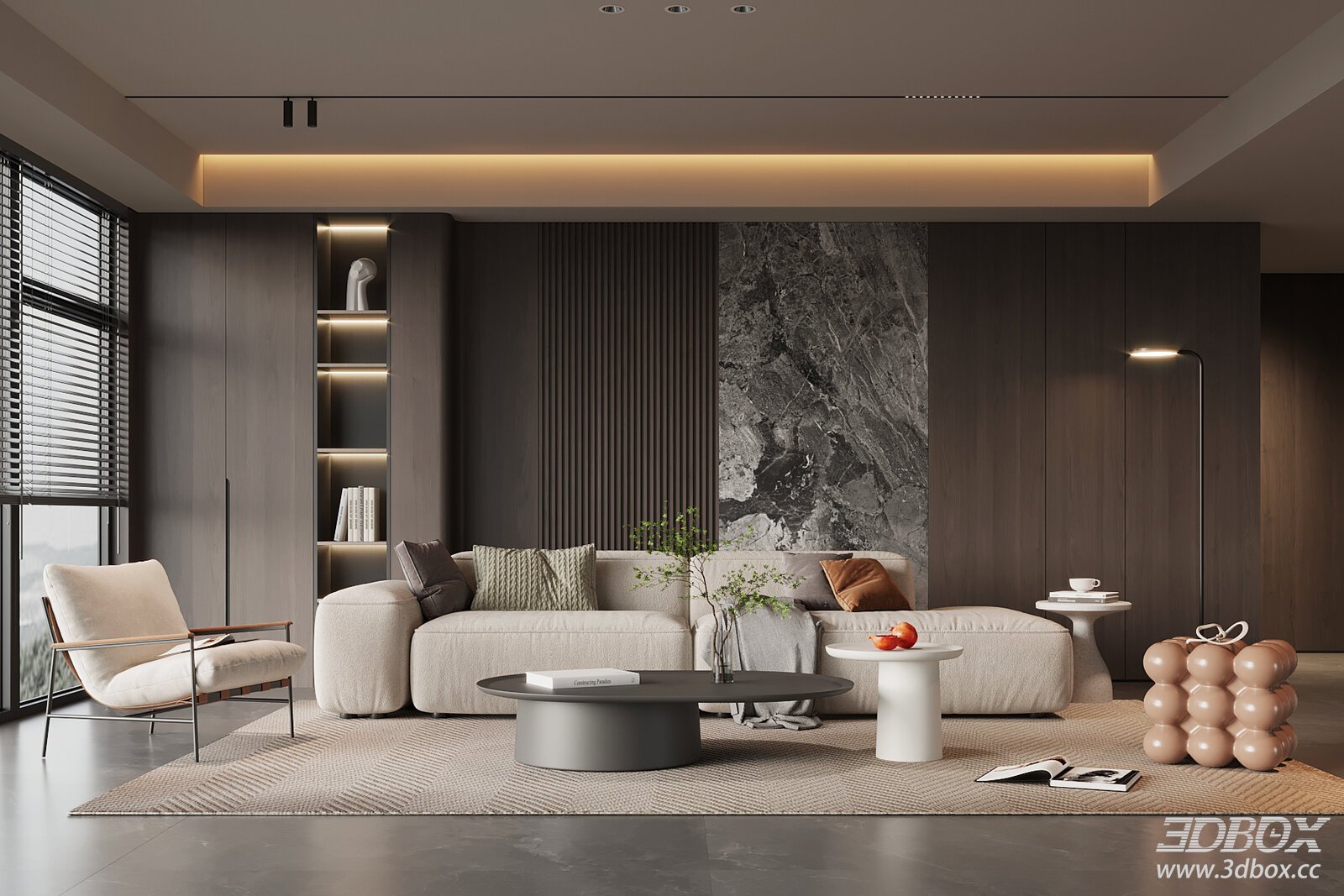 Modern Italian Style Living Room Sofa Coffee Table Set 3D model - front view