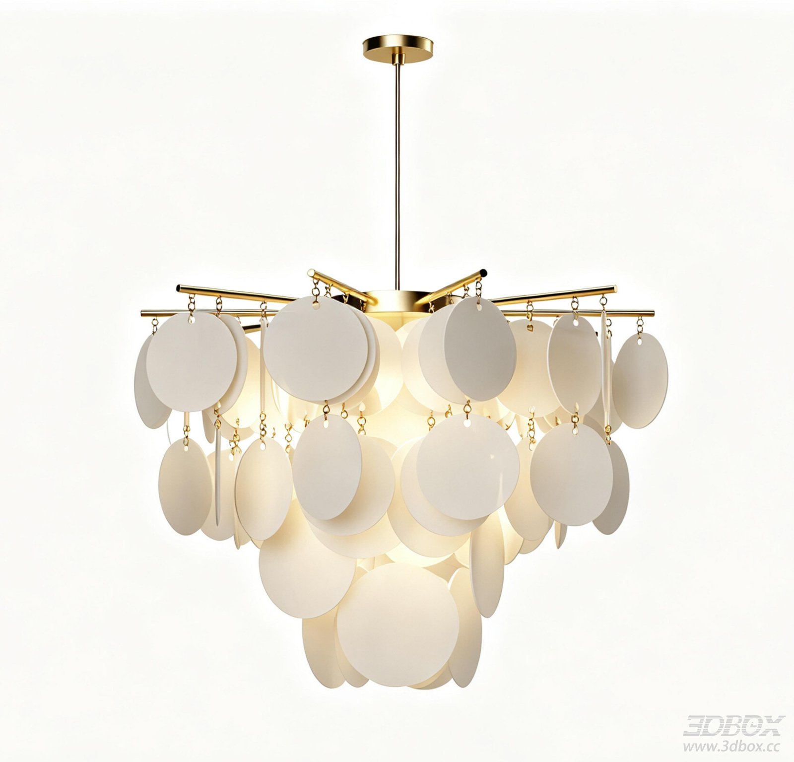 Modern Art Gold White Disc Ceiling Chandelier 3D model - front view