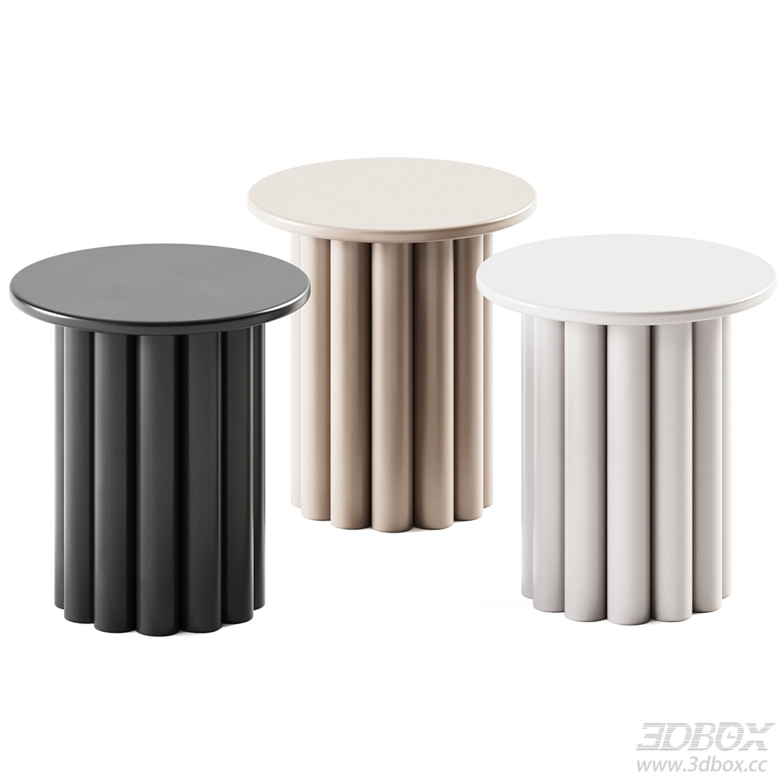 Modern Round Fluted Base Side Table Set 3D model - thumbnail 1