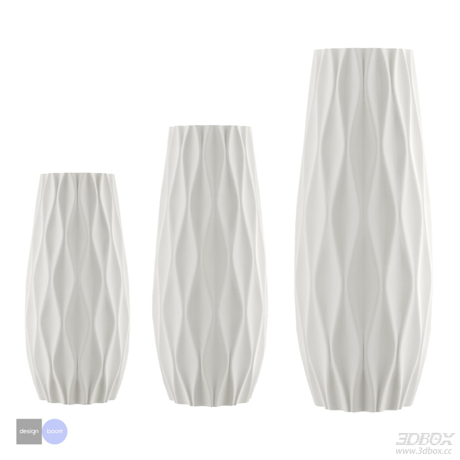 White Wavy Textured Ceramic Vase Set 3D model - front view
