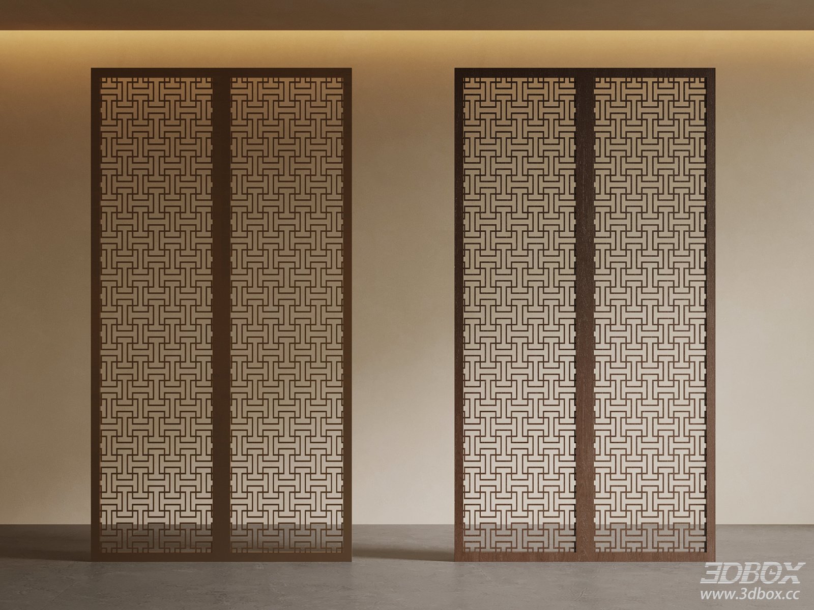 New Chinese Style Wooden Lattice Partition Screen 3D model - front view