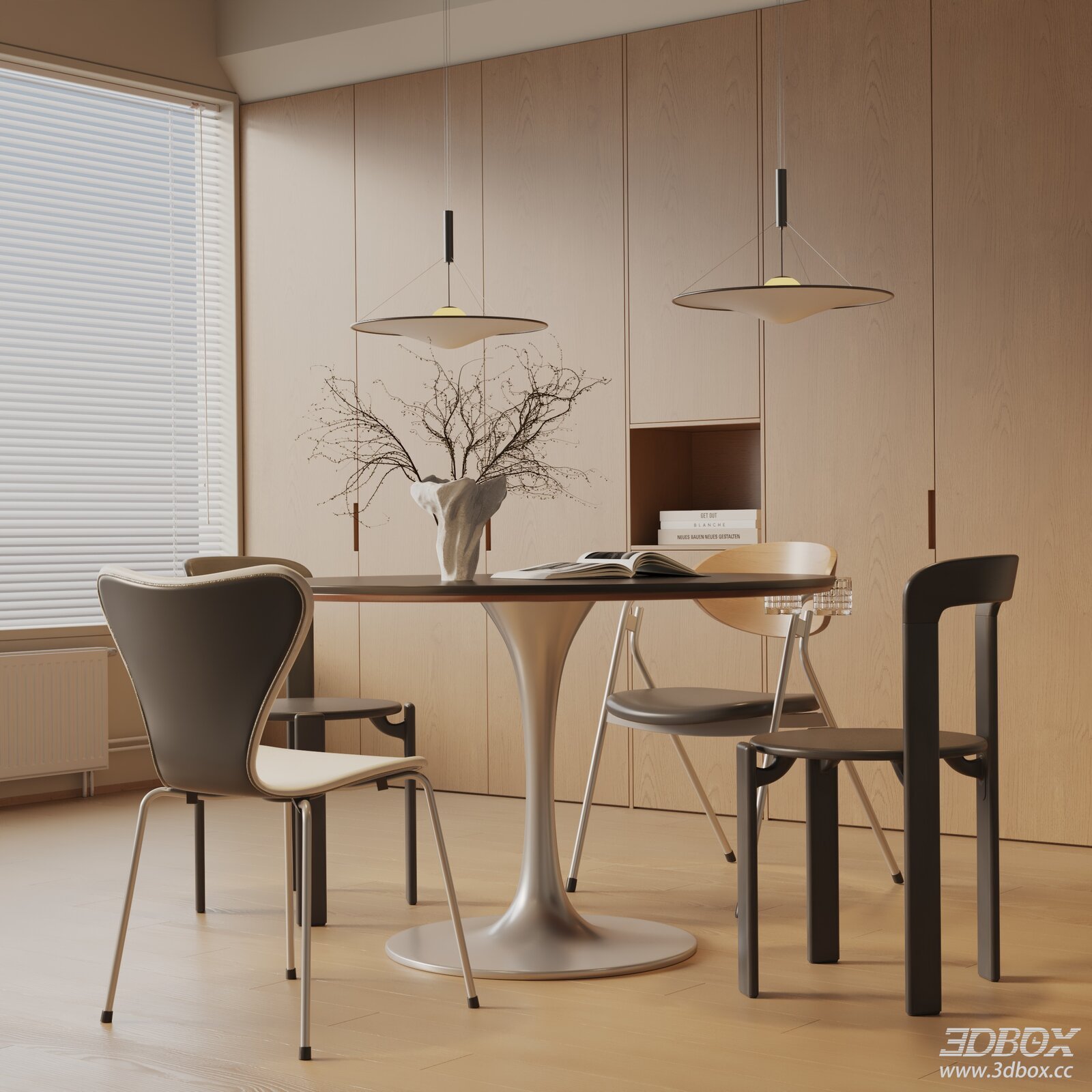Modern Minimalist Dining Room Interior Set 3D model - front view