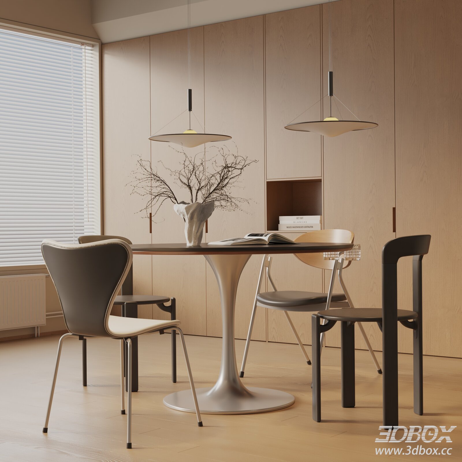 Modern Minimalist Dining Room Interior Set 3D model - thumbnail 1