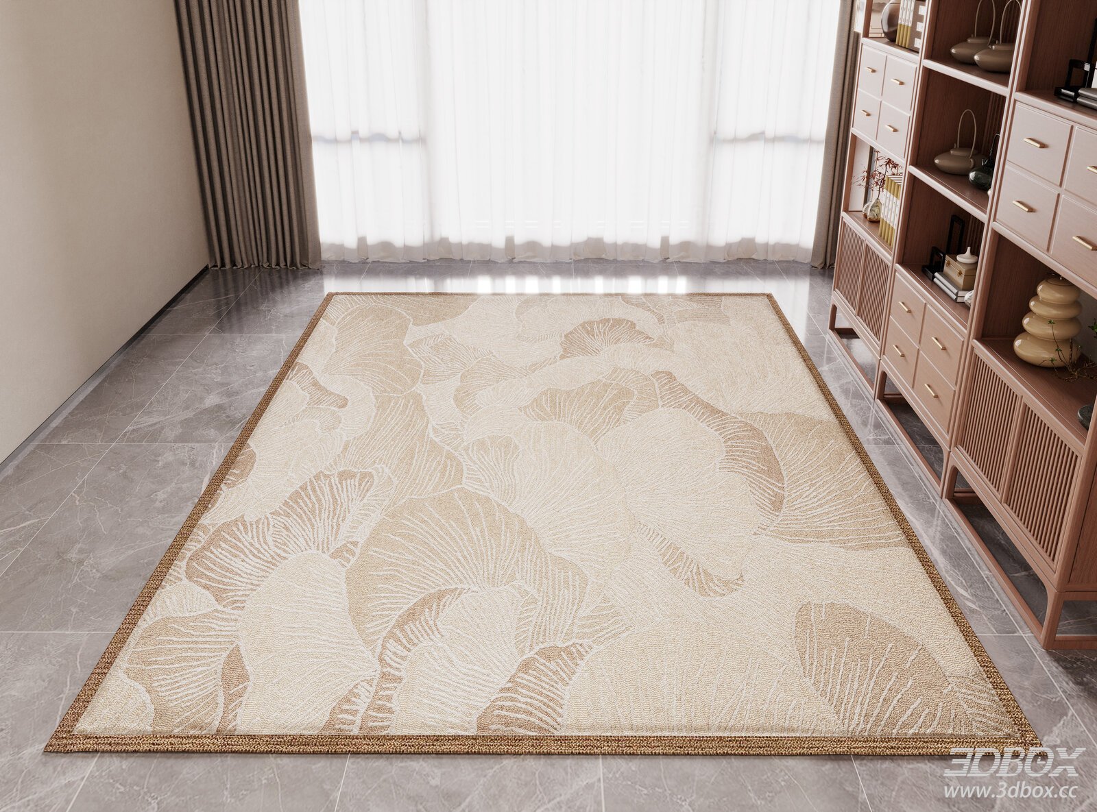 New Chinese Style Beige Floral Pattern Carpet 3D model - front view