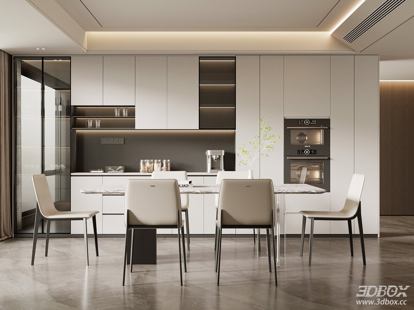 Modern Italian Style Kitchen and Dining Room Set 3D model - front view