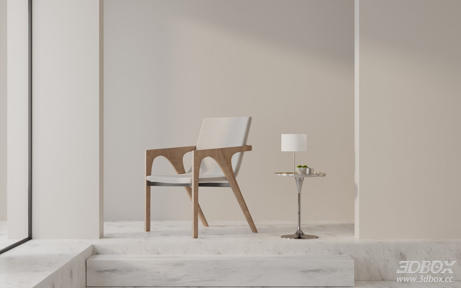 Modern Minimalist Wooden Frame Armchair 3D model - front view