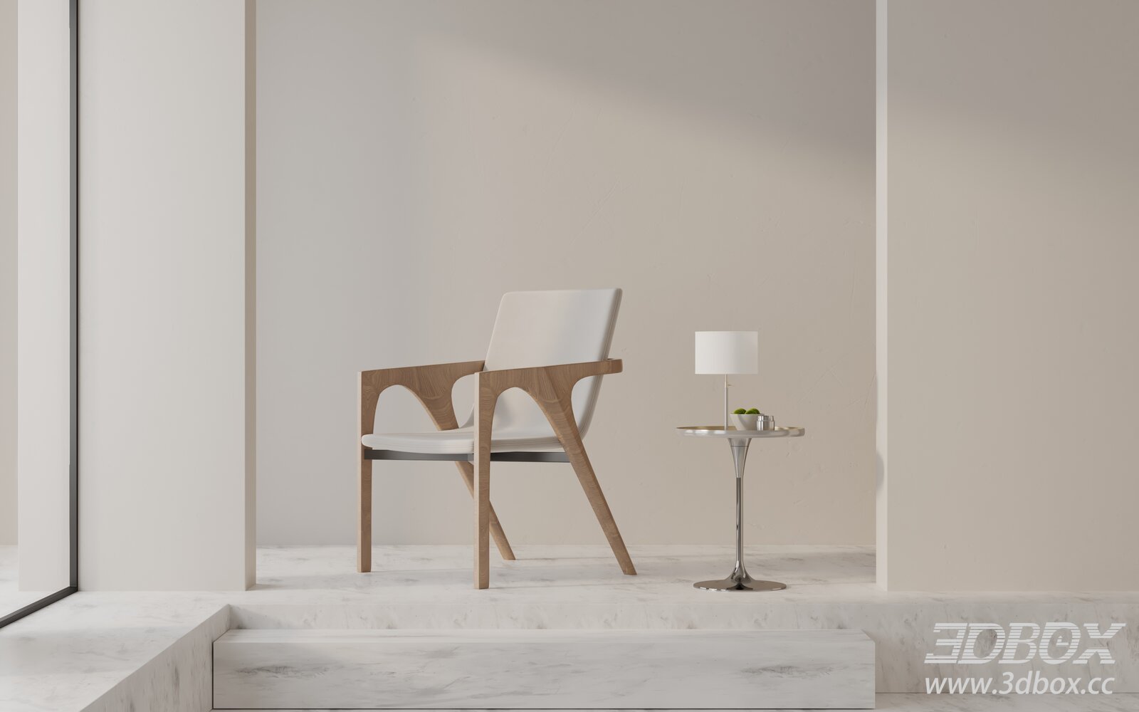 Modern Minimalist Wooden Frame Armchair 3D model - thumbnail 1