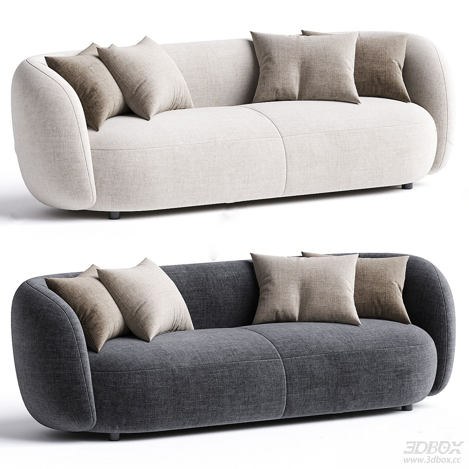 Modern Fabric Curved Sofa Set with Throw Pillows 3D model - front view