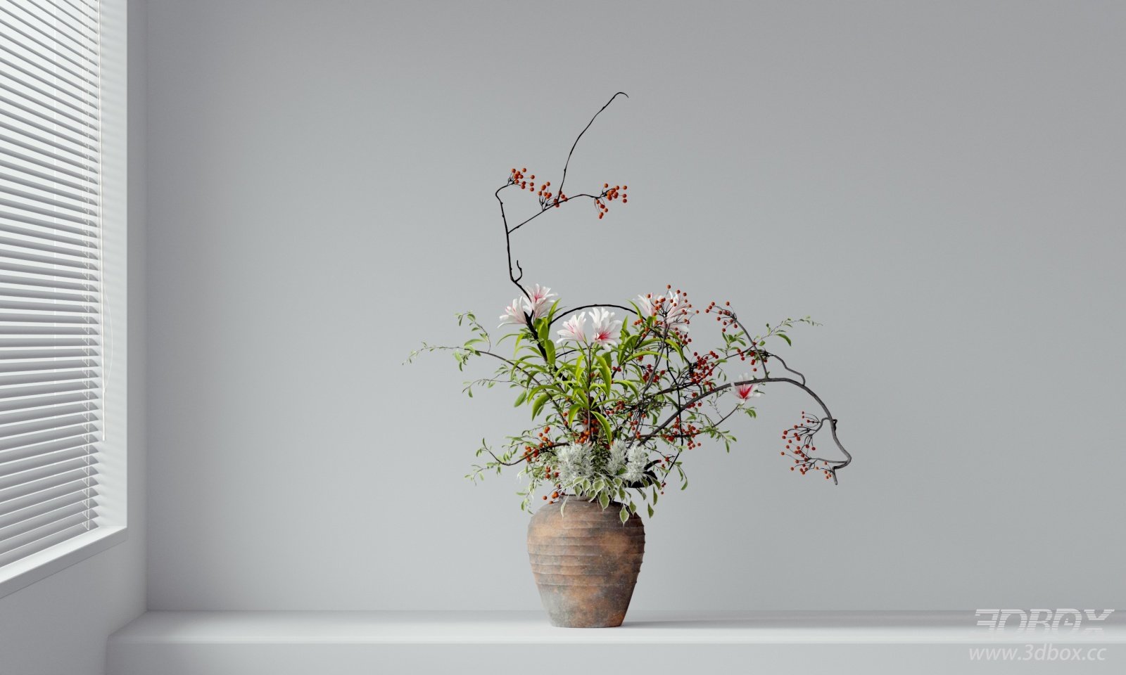 Modern Floral Bouquet with Ceramic Vase Potted Plant 3D model - front view