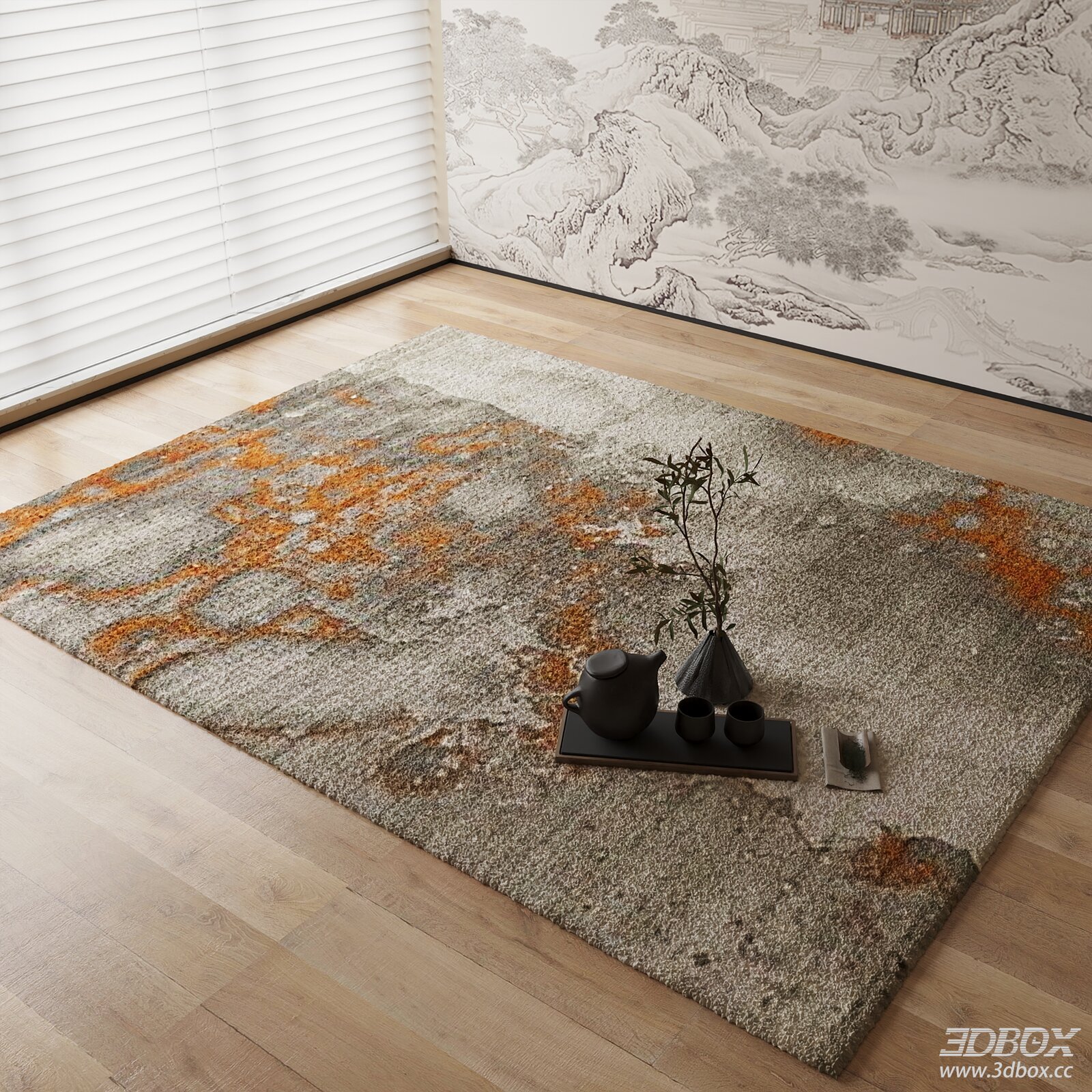 New Chinese Style Abstract Pattern Carpet 3D model - front view