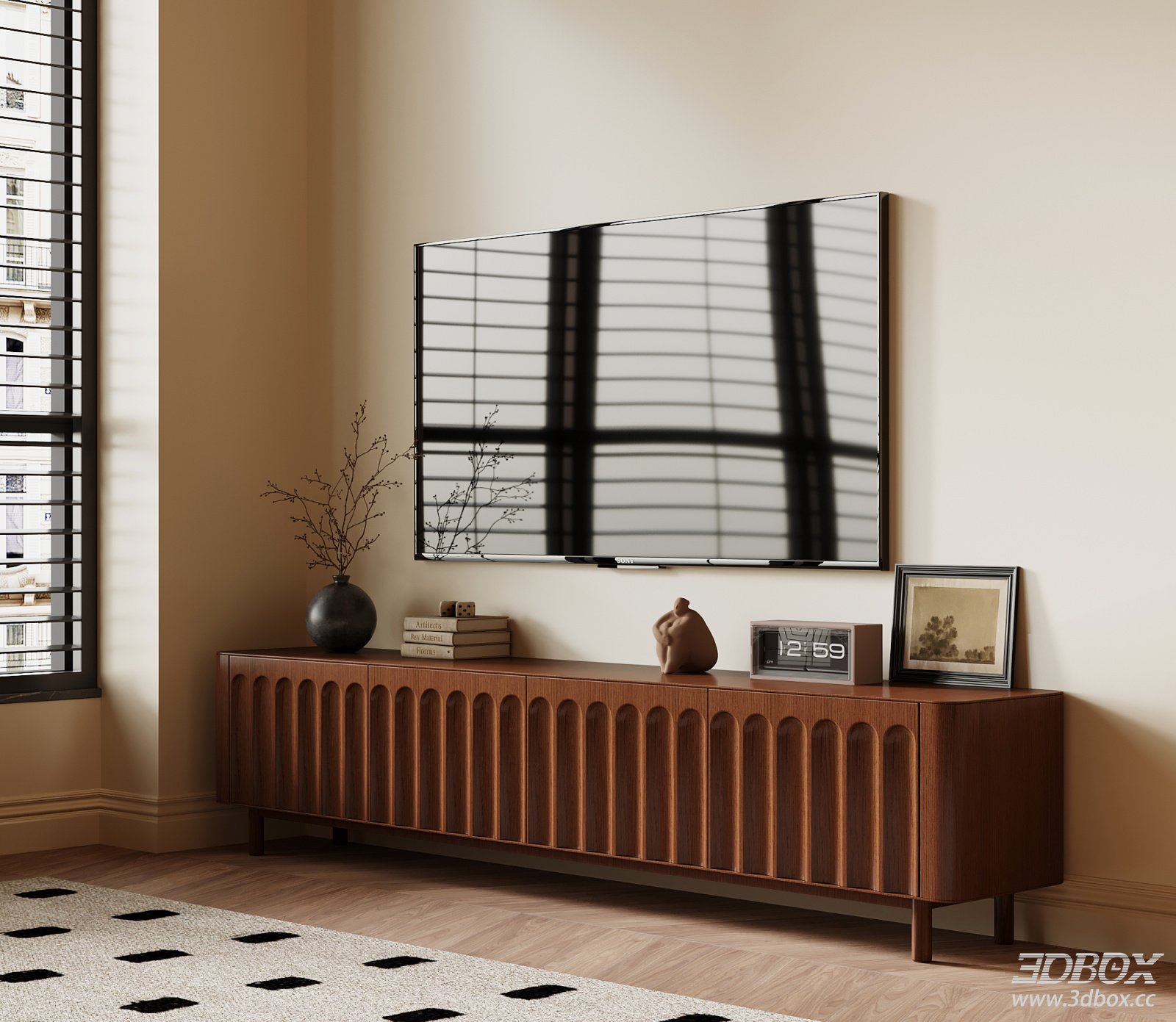 Vintage Walnut Wood TV Cabinet for Living Room 3D model - front view