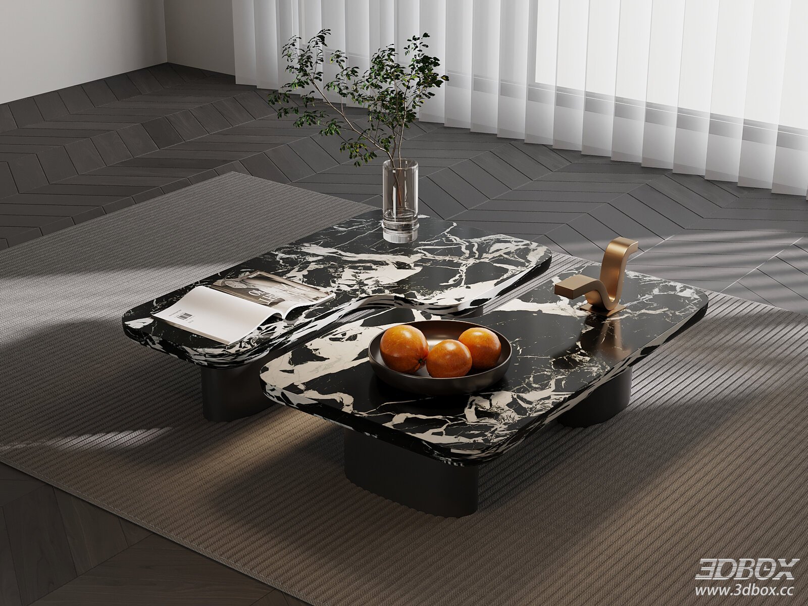 Modern Italian Irregular Marble Coffee Table Set 3D model - front view