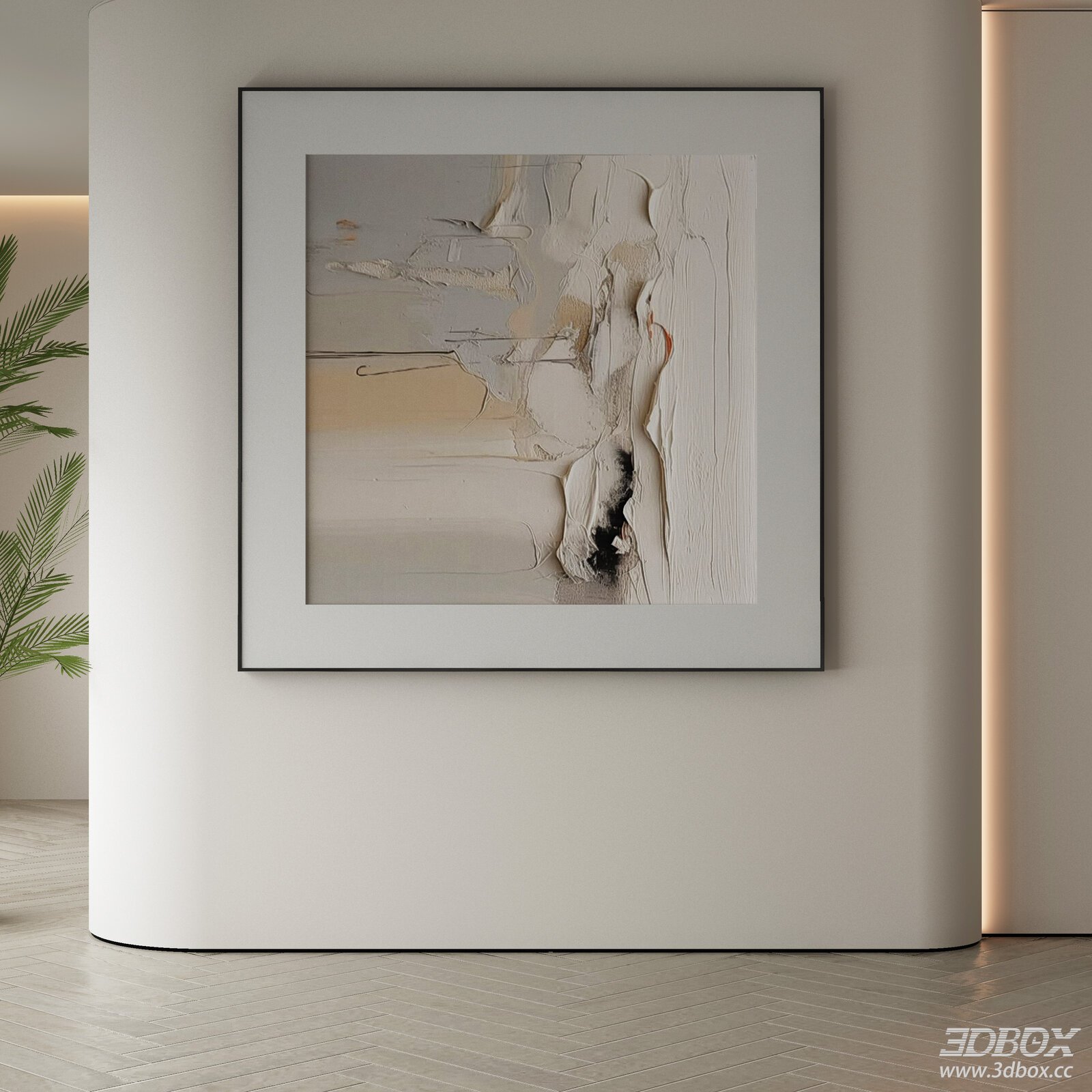 Abstract Textured Framed Wall Art Modern Neutral Decor 3D model - front view