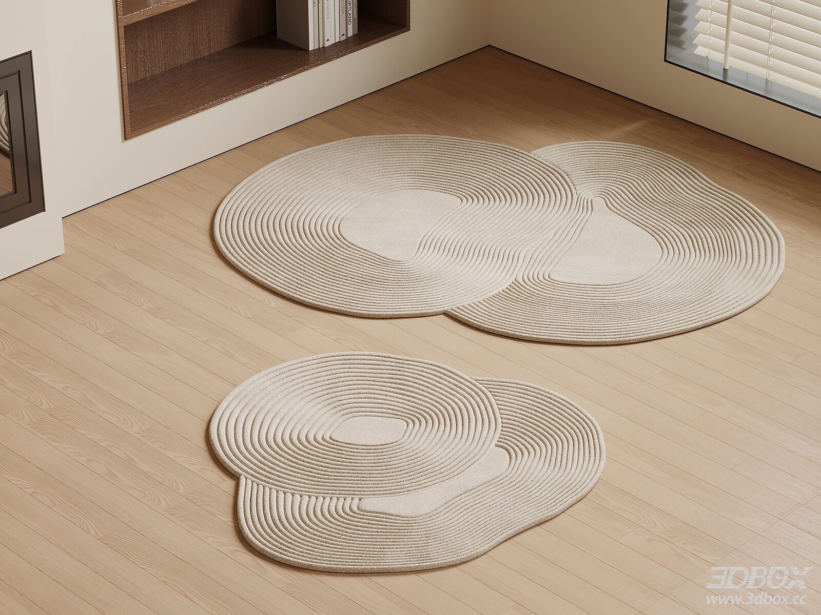 Modern Irregular Beige Textured Area Rugs Set 3D model - front view