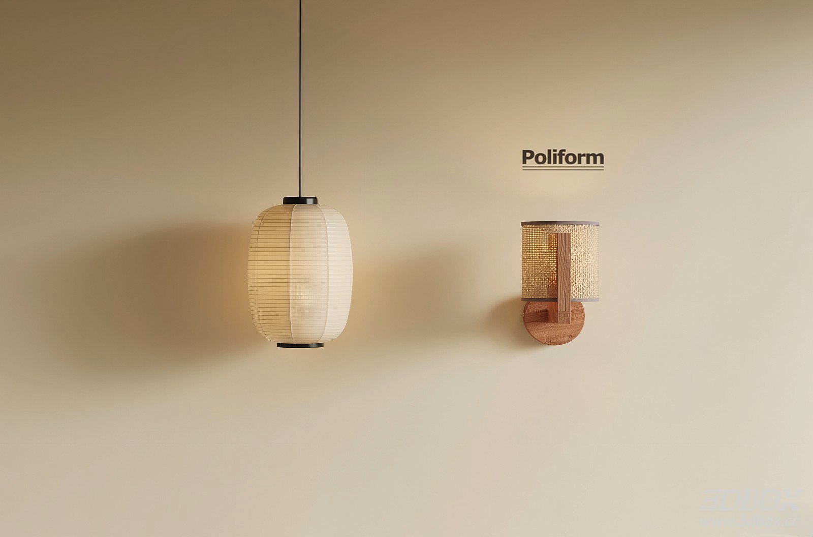 Wabi Sabi Style Ceiling and Wall Lantern Lamps 3D model - front view
